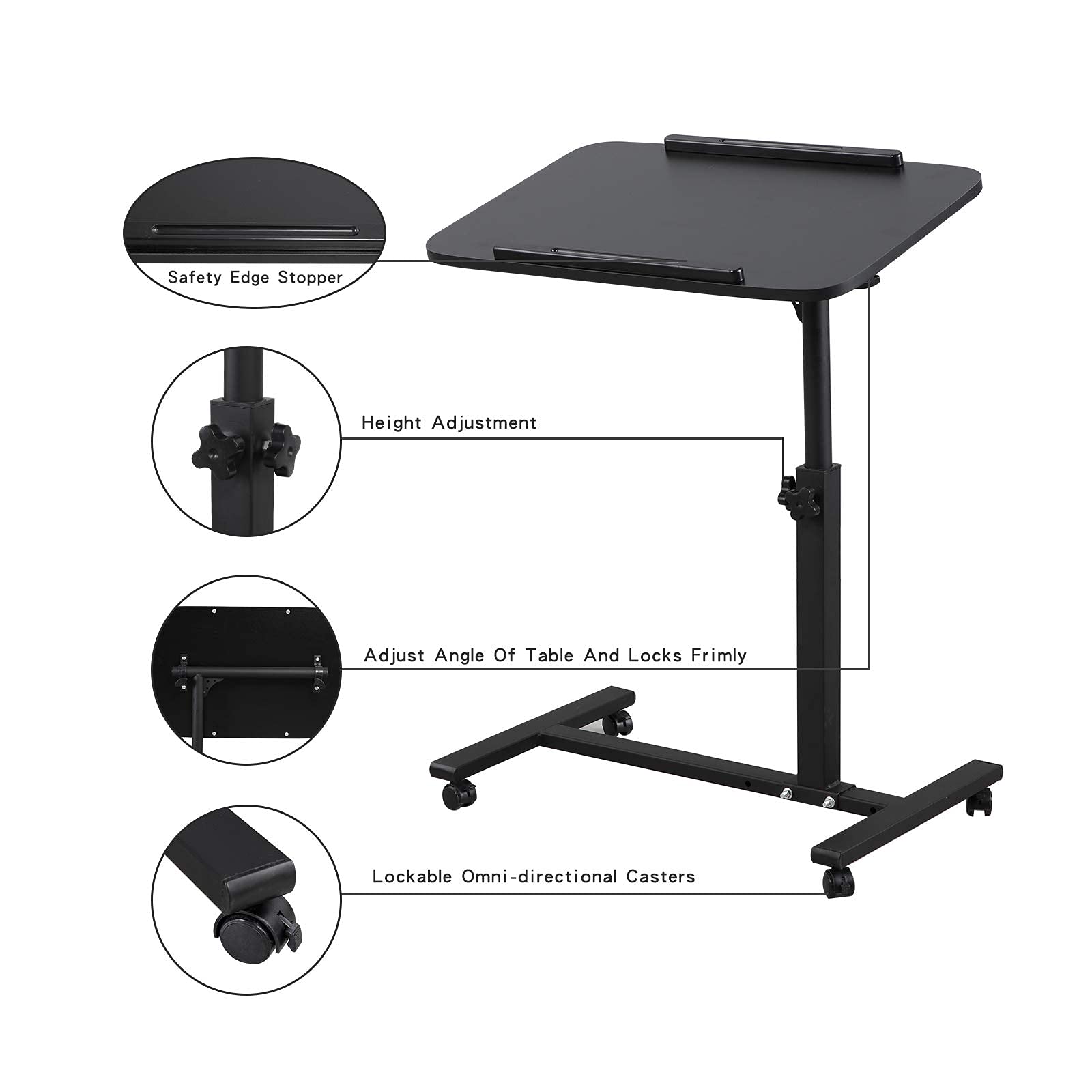 Adjustable Overbed Table with Wheels - Portable Rolling Laptop Tray & Bedside Desk Cart for Hospital, Home, or Office Use - Ideal for Working, Eating, Reading in Bed or Recovering Patients
