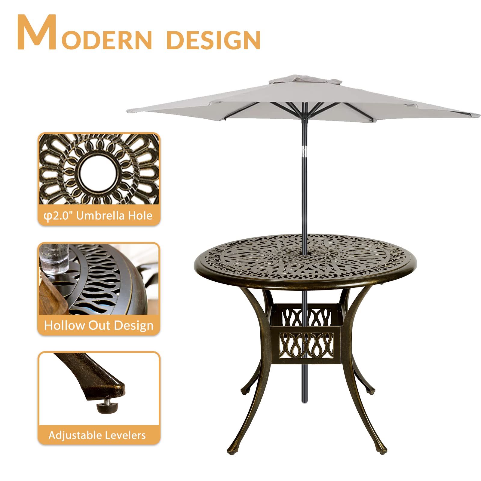 5-Piece All-Weather Outdoor Patio Dining Set - Cast Aluminum Garden Furniture with 4 Chairs, 4 Cushions & 35.4