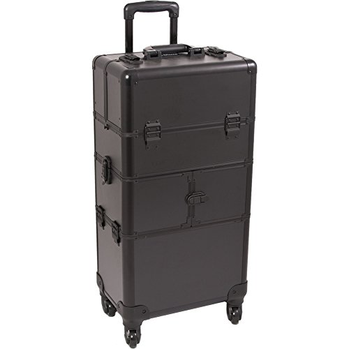 Professional SUNRISE 2-in-1 Makeup Case on Wheels with 12 Trays & 4 Wheel Spinner | Adjustable Drawer Dividers | Black Matte Cosmetic Organizer for Salon, Travel & Mobile Makeup Artists | Perfect for Professional Makeup Storage & Beauty Business
