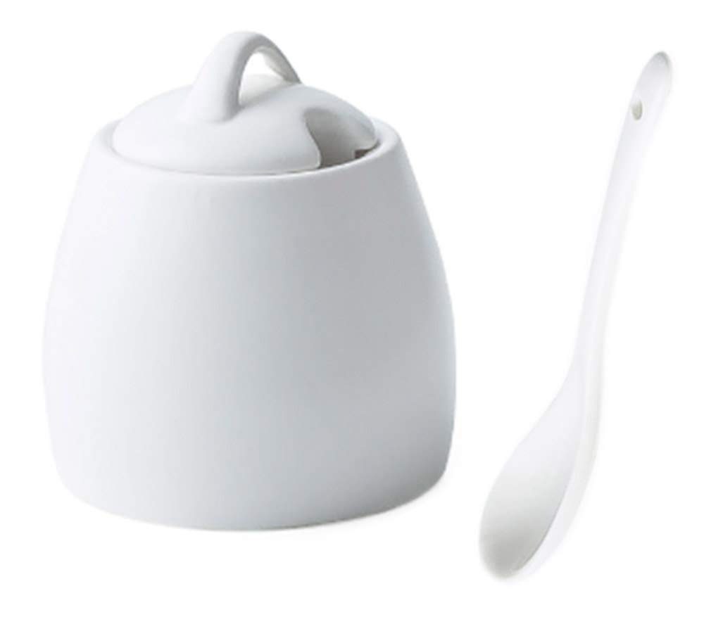 White Ceramic Sugar Bowl with Lid & Spoon - Elegant Sugar Storage & Serving for Coffee, Tea, and Desserts - Perfect for Kitchen, Dining Table, and Gift Giving