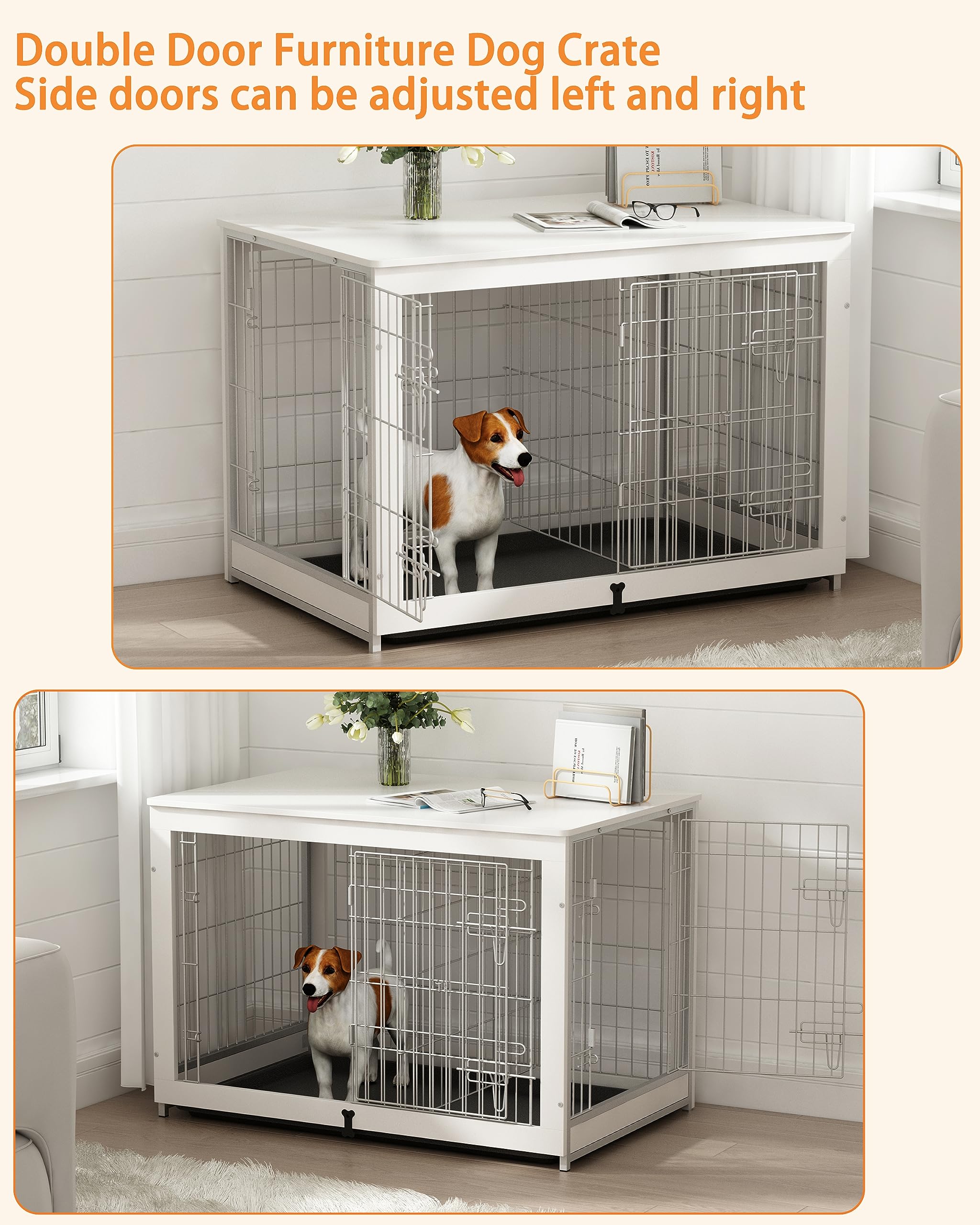 Piskyet White Wooden Dog Crate Furniture with Divider Panel - 37.8