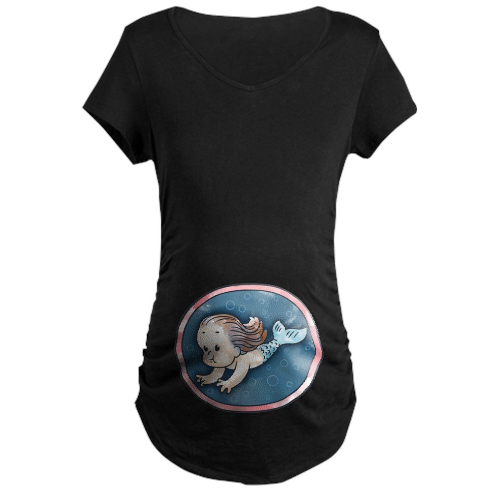 Mermaid Brunette Maternity Dark T-Shirt for Pregnant Women - Comfortable Cotton Pregnancy Tee for Casual Wear & Maternity Photos