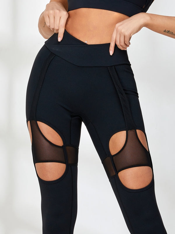 ZASUWA Women's High Waist Cutout Mesh Yoga Leggings - Sexy Workout Pants for Gym, Running & Fitness