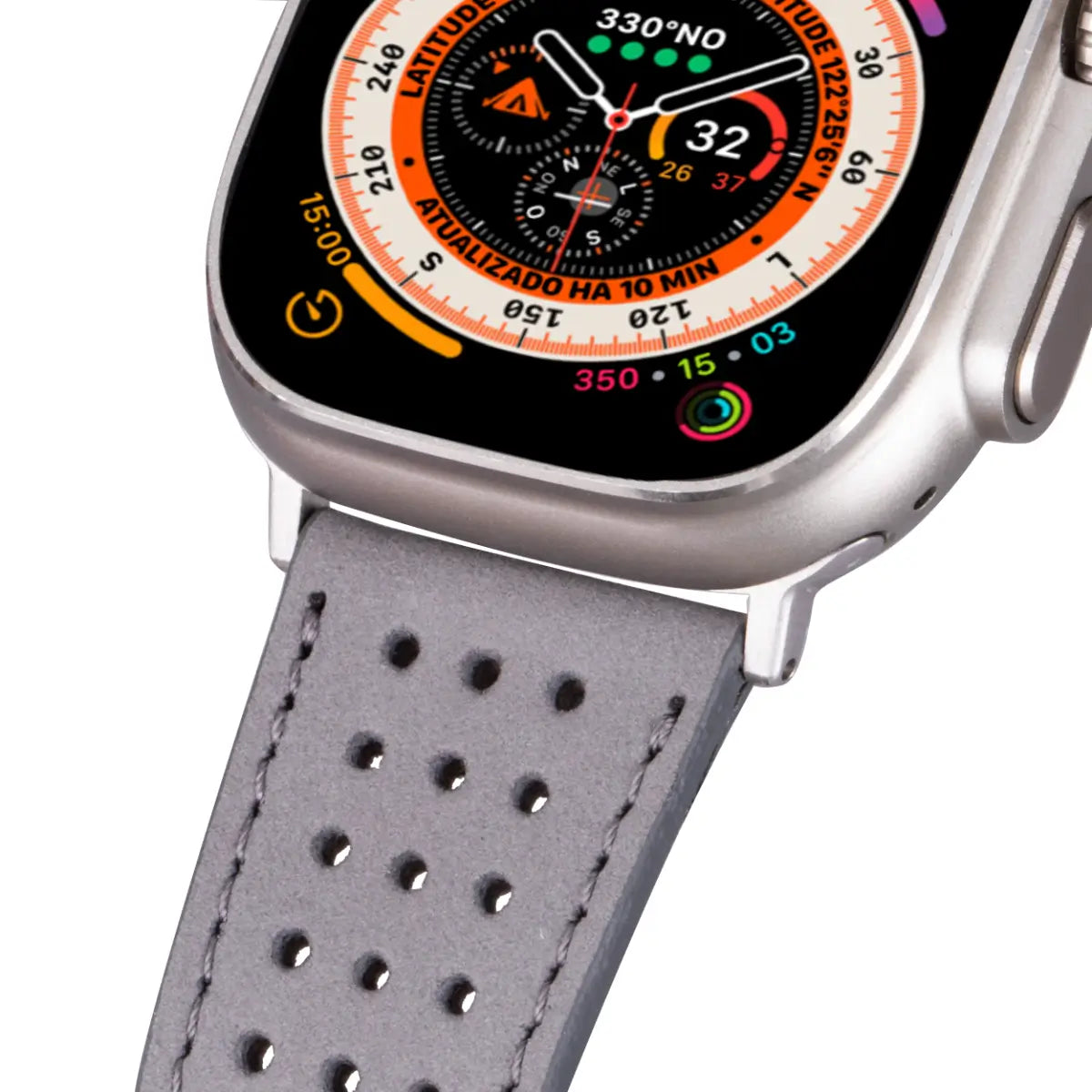 Premium Gray Leather Rally Strap for Apple Watch - Durable & Stylish Band for Workouts, Sports & Everyday Wear