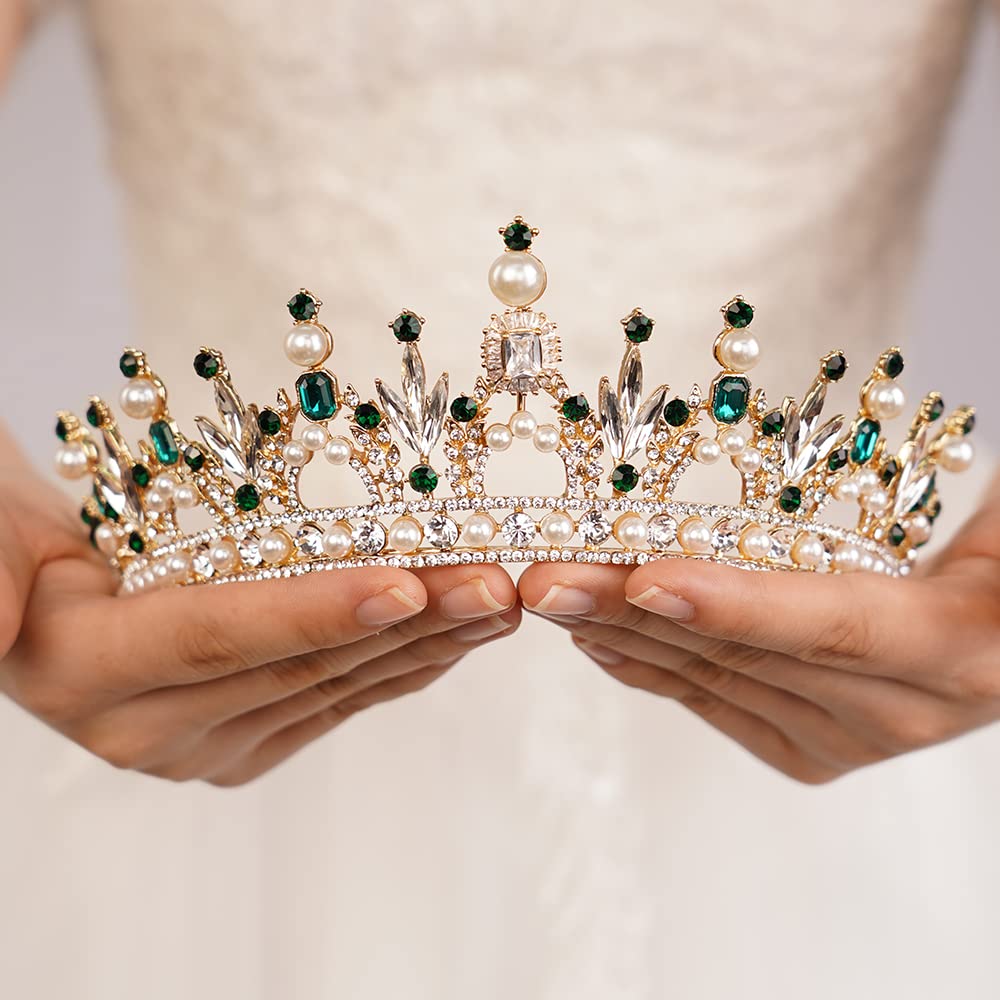 JWICOS Crystal Pearl Tiara Crown for Women & Girls - Elegant Bridal Wedding Headband, Prom Pageant Hair Accessories - Perfect for Brides, Princess Parties, and Special Occasions