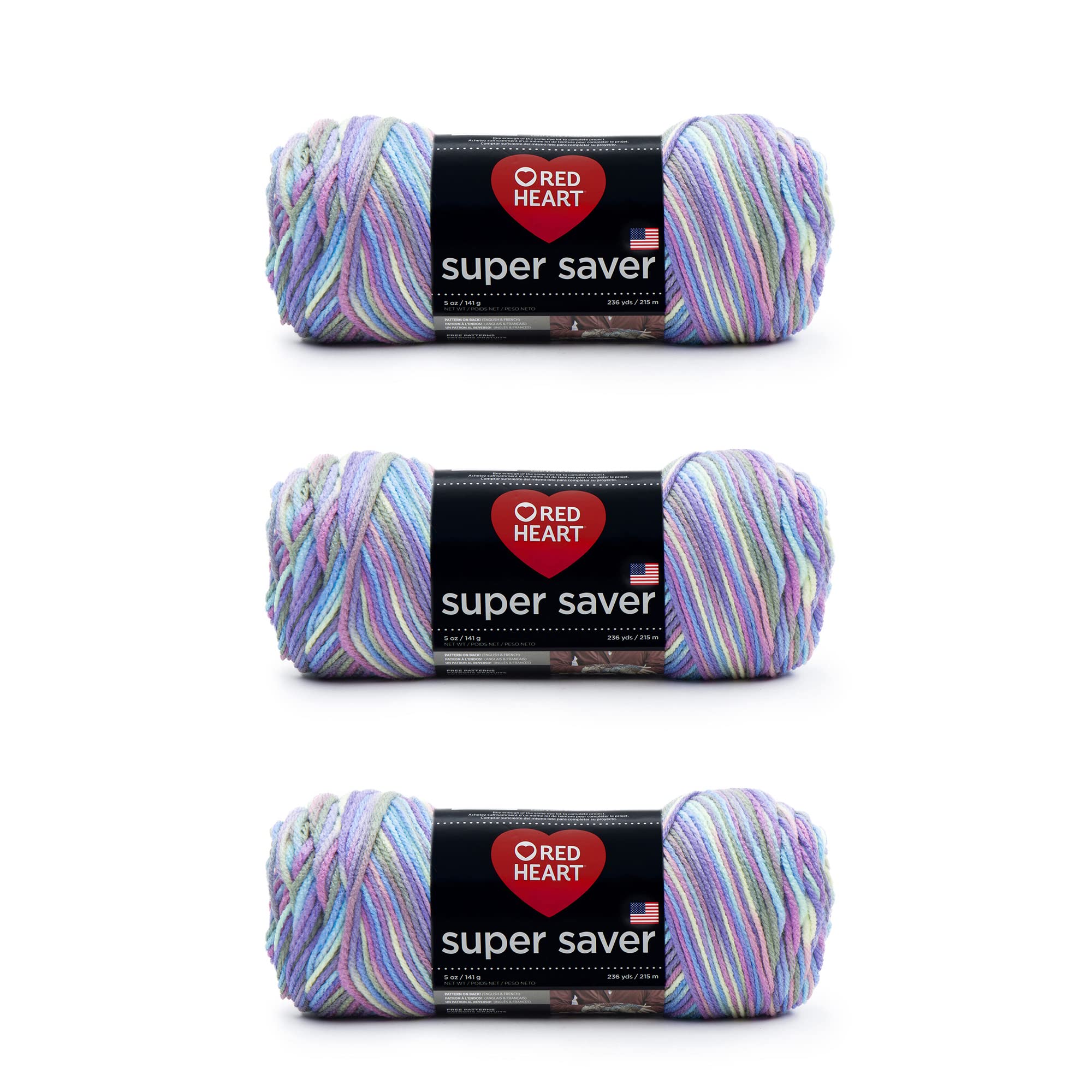 Red Heart Super Saver Yarn - 3 Pack Monet Colors (3 Count) | Soft Acrylic Yarn for Knitting, Crocheting & DIY Crafts