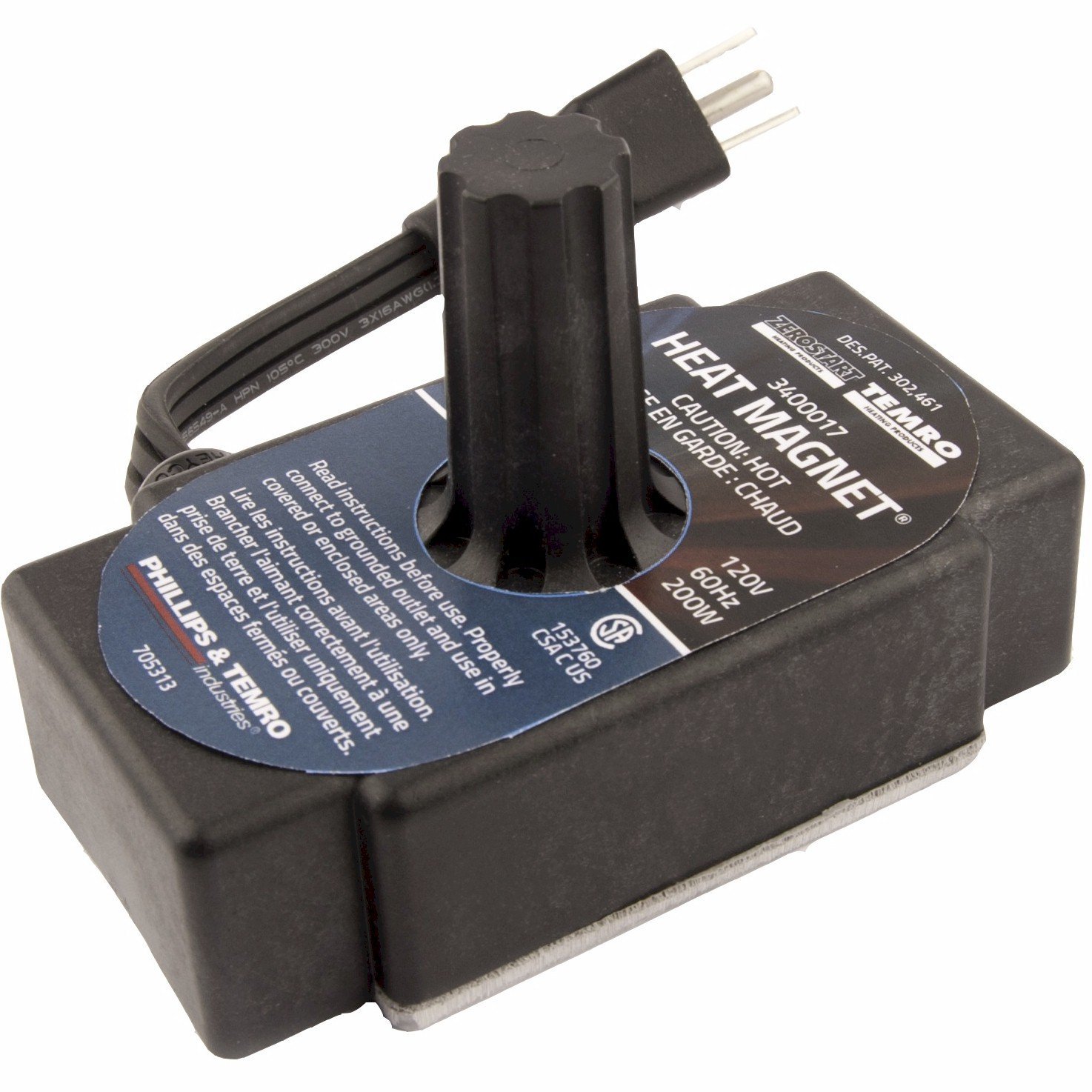 Zerostart 3400017 Portable Electric Magnetic Heater - 200W 120V for Transmissions, Oil Pans & Small Engines | CSA Approved | Winter Engine Warm-Up & Cold Weather Protection