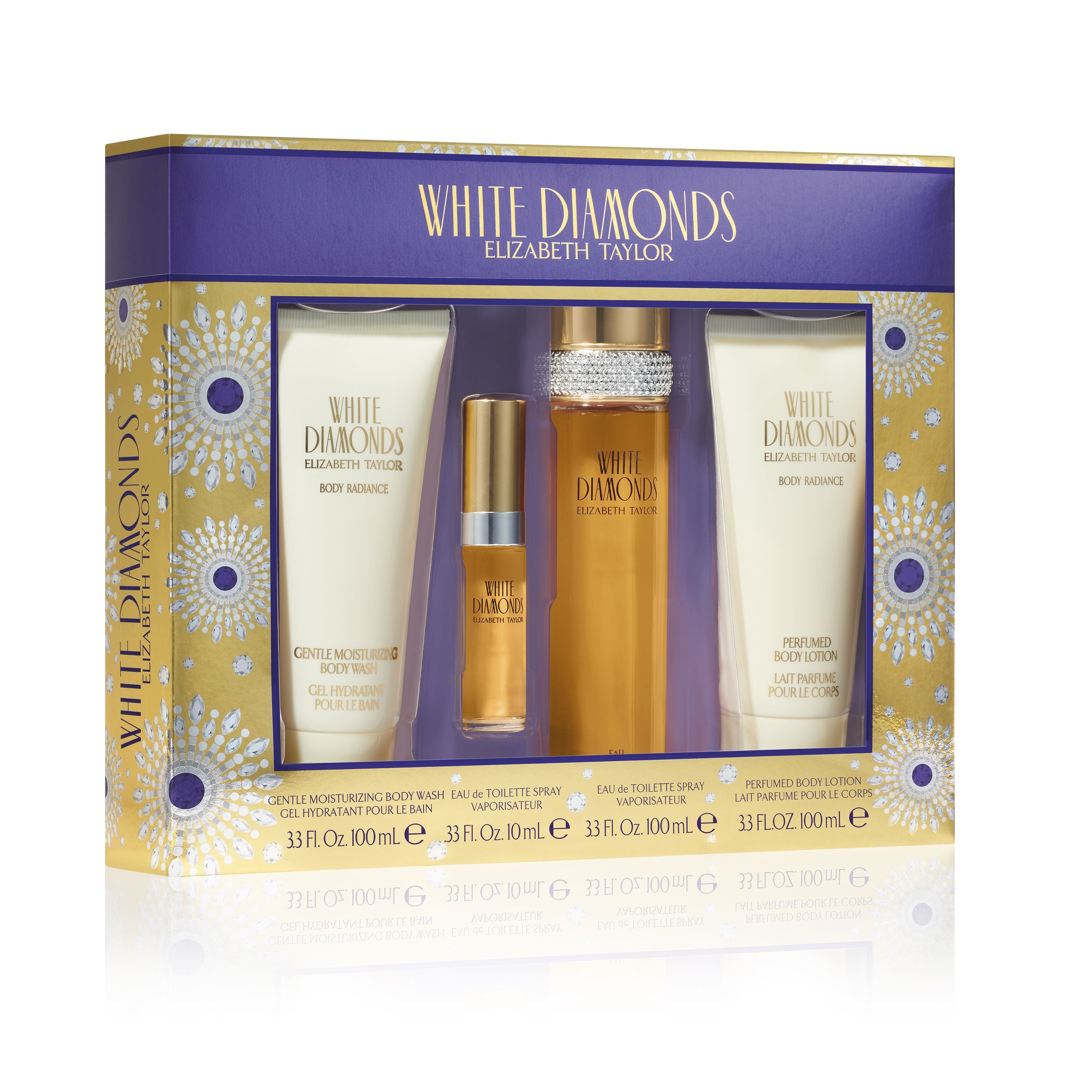 Elizabeth Taylor White Diamonds 4-Piece Gift Set for Women - 100ML Eau de Toilette Spray, 100ML Body Lotion, 100ML Shower Gel & 10ML Mini Spray - Perfect for Holidays, Birthdays & Special Occasions