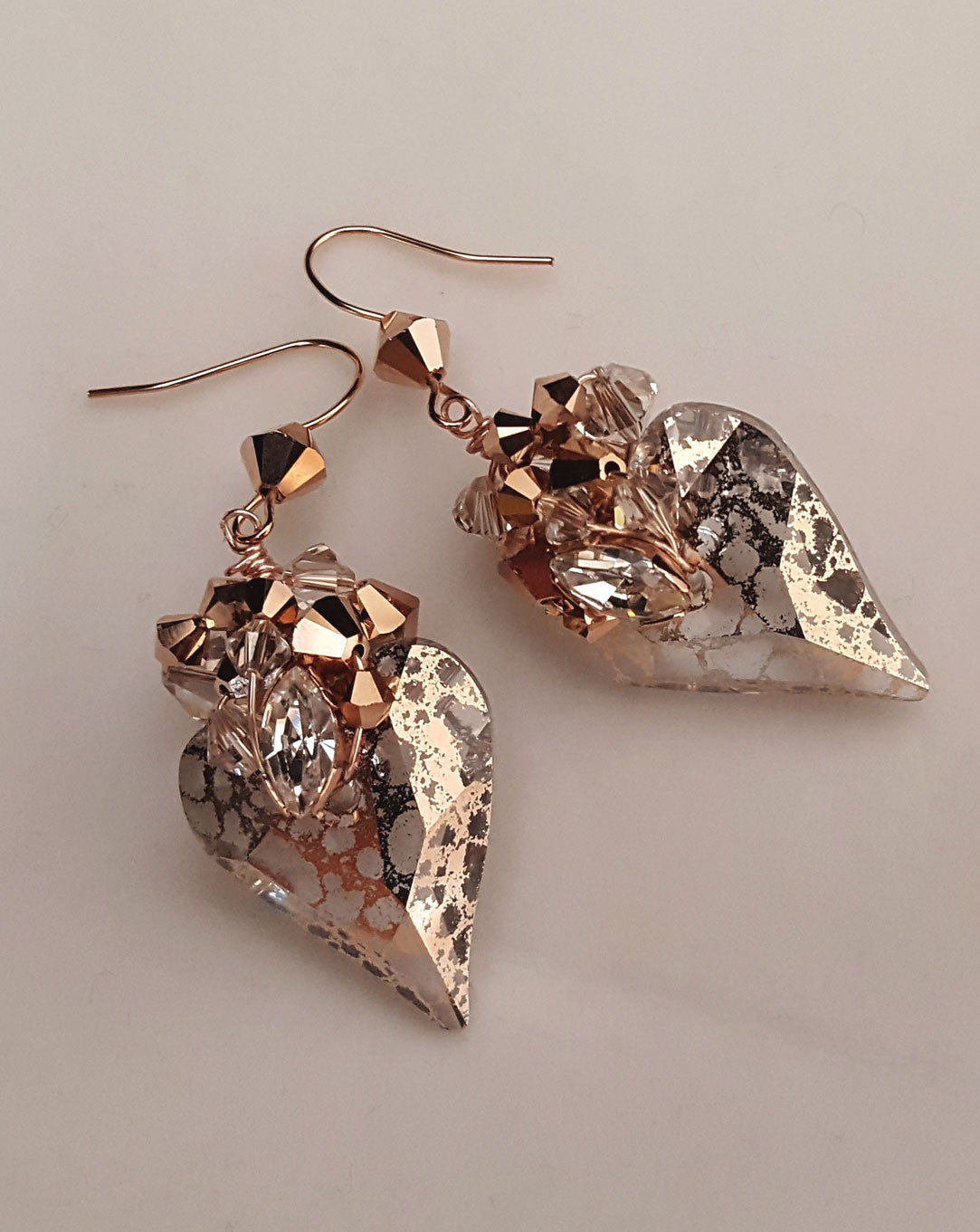 Kezani Rose Gold Heart Crystal Fashion Earrings - Elegant Wild Rose Design for Women, Perfect for Weddings, Parties & Everyday Wear