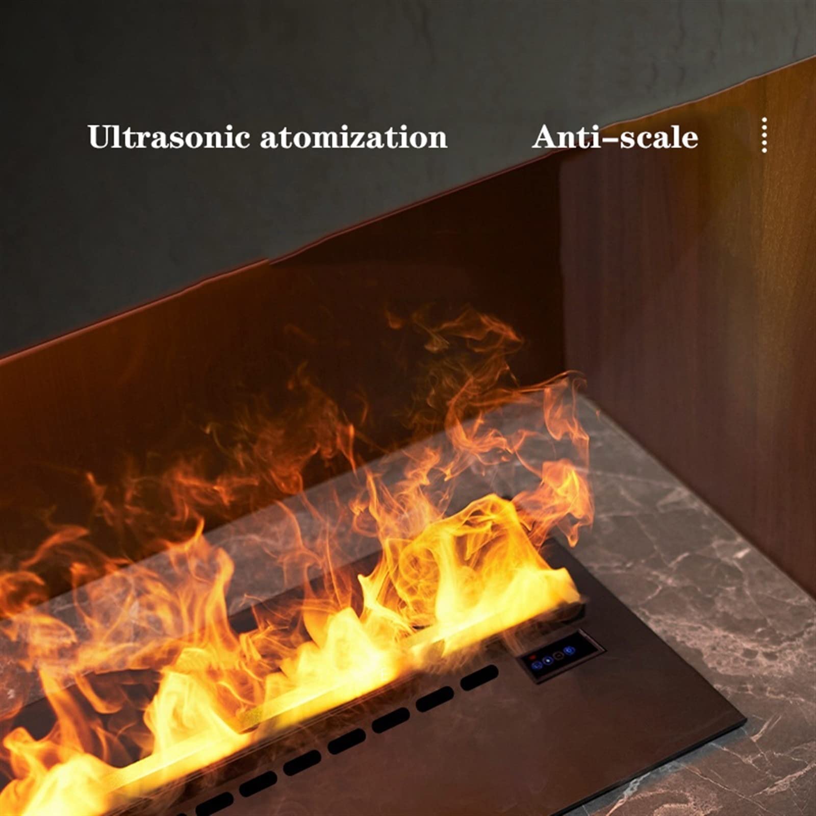 Decorative Electric Fireplace with 3D Simulated Flame - Adjustable LED Flame, Overheat Protection & Humidifier Function - Remote Control Indoor Fireplace Heater for Living Room, Bedroom & Office