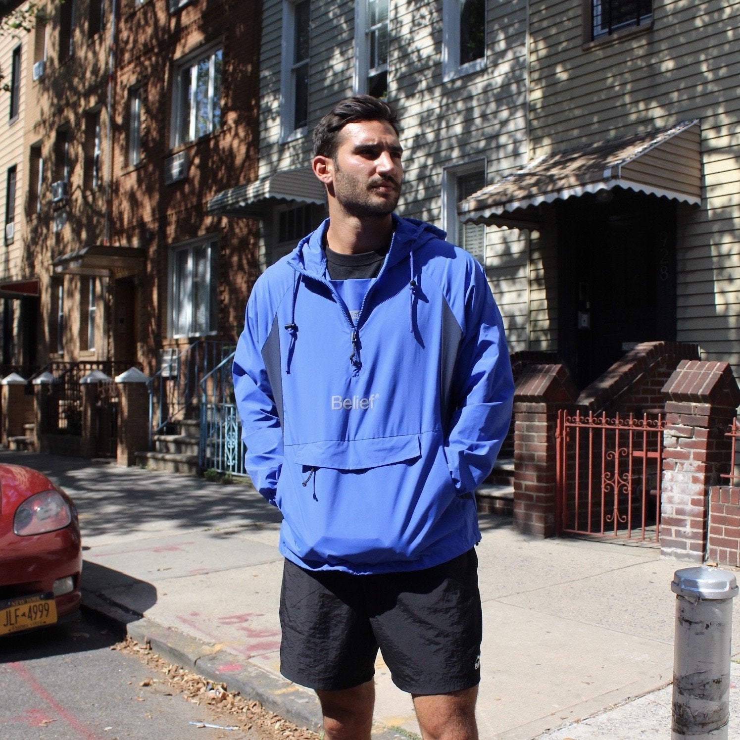 Belief NYC Sport Logo Anorak Jacket - Royal Blue Windbreaker for Men & Women | Outdoor Running, Hiking & Casual Wear