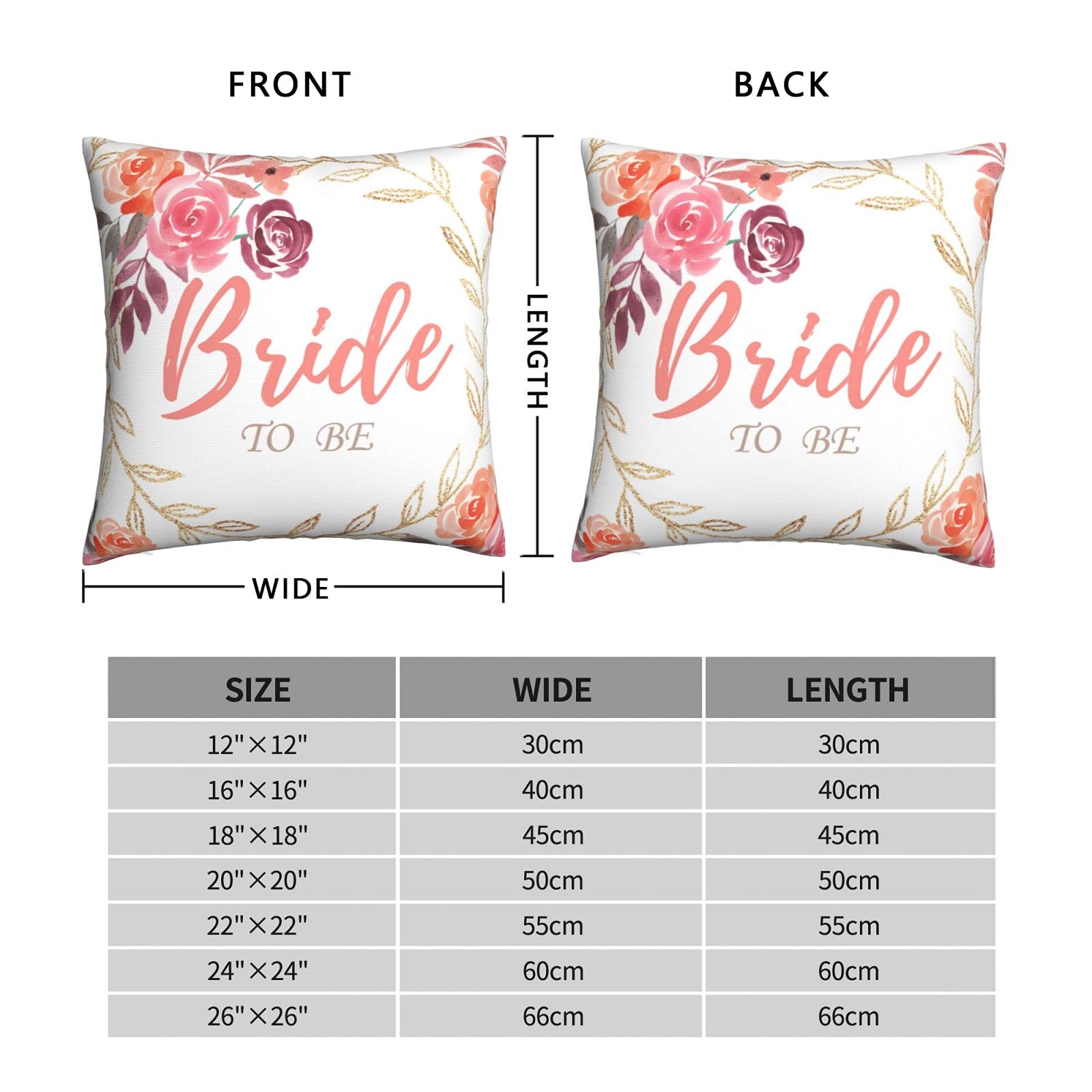 Bride to Be Throw Pillow Covers 20x20 Inches - Wedding Decorative Pillow Cases with Hidden Zipper for Bridal Shower, Bachelorette Party & Newlywed Home Decor