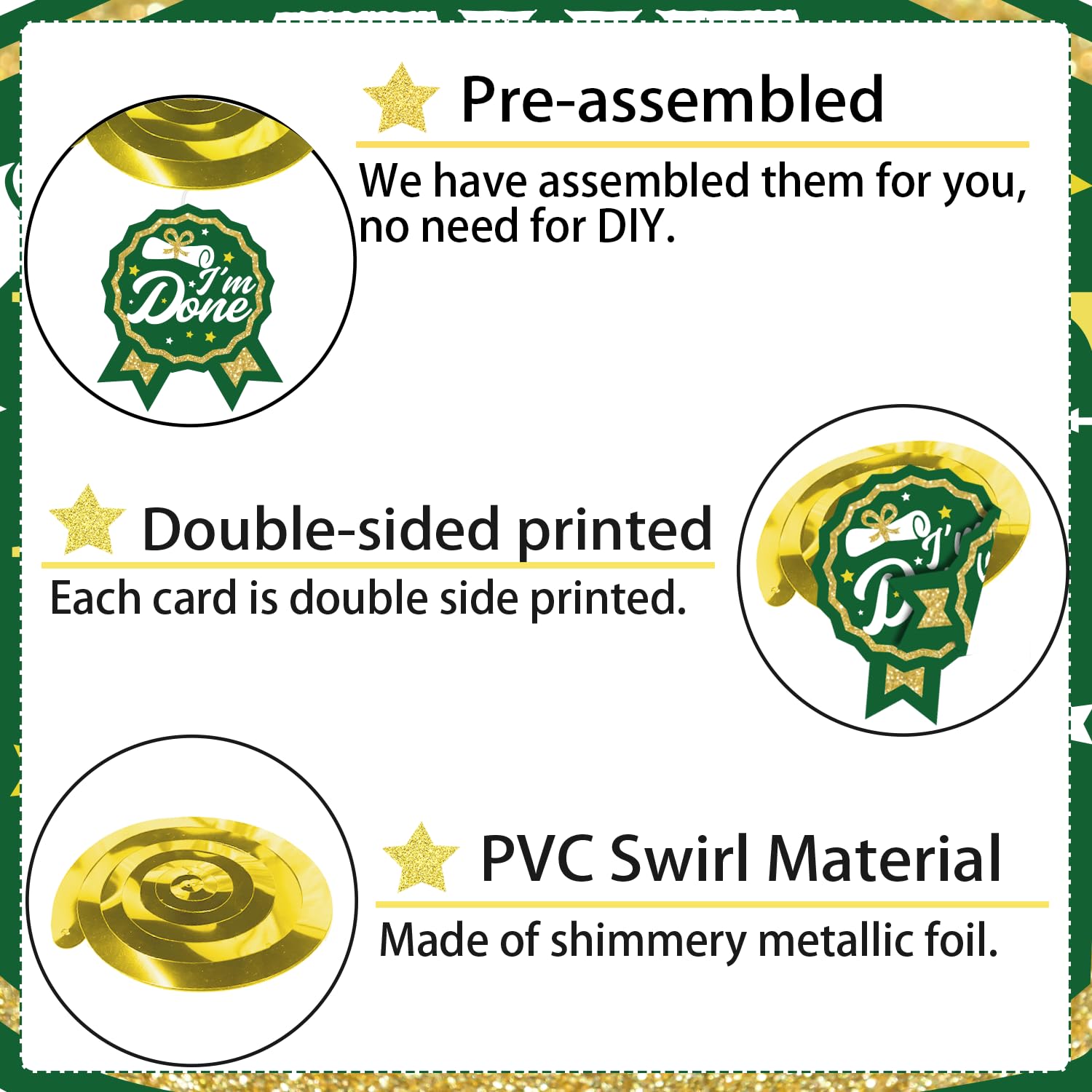 40Pcs Green and Gold Graduation Party Decorations 2024 - Graduation Hanging Swirls, Balloons & Banner Set for Graduation Ceremony, Photo Booth Backdrop & School Celebration Decor