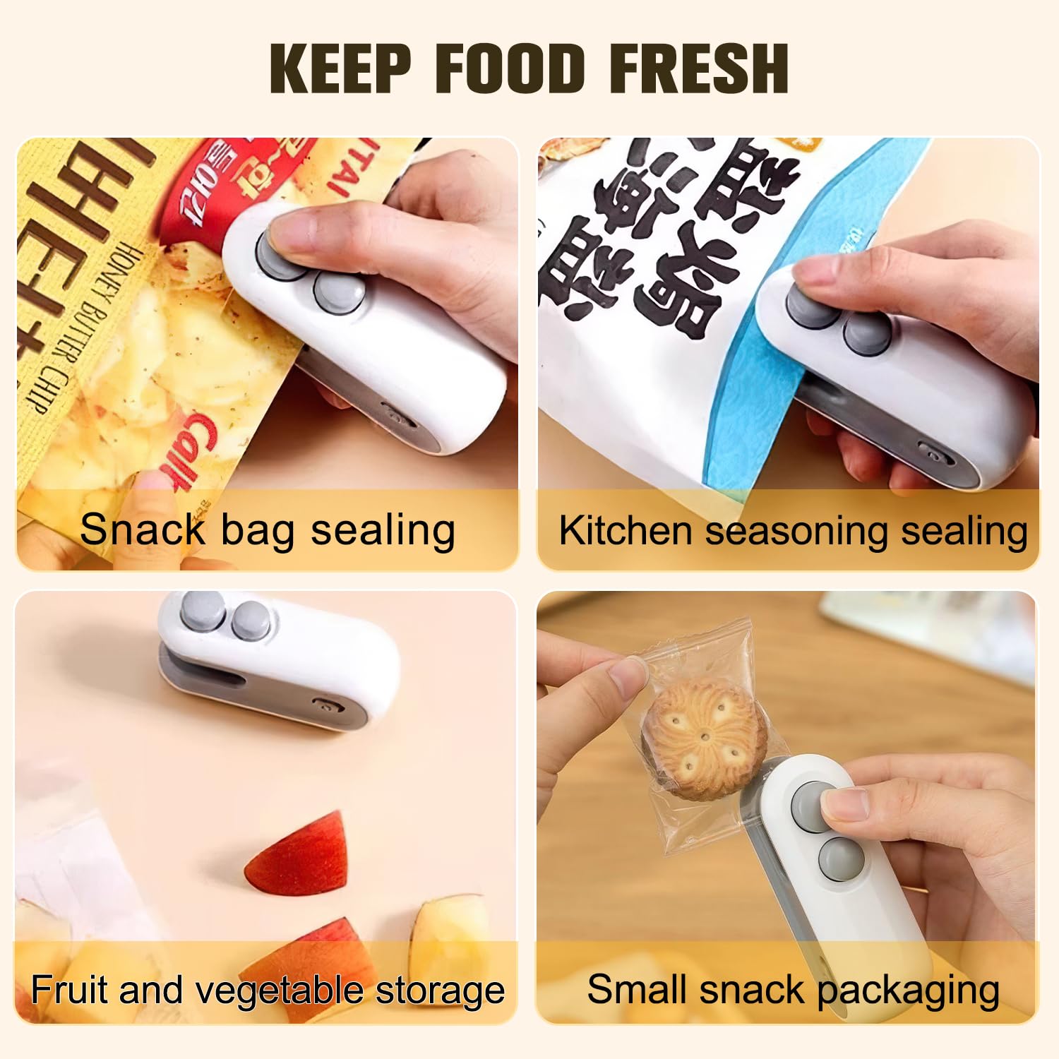 2 in 1 USB Rechargeable Mini Chip Bag Sealer - Upgraded Portable Vacuum Food Sealer for Snacks, Chips & Leftovers (2 Pack) | Perfect for Kitchen, Travel & Camping Food Storage
