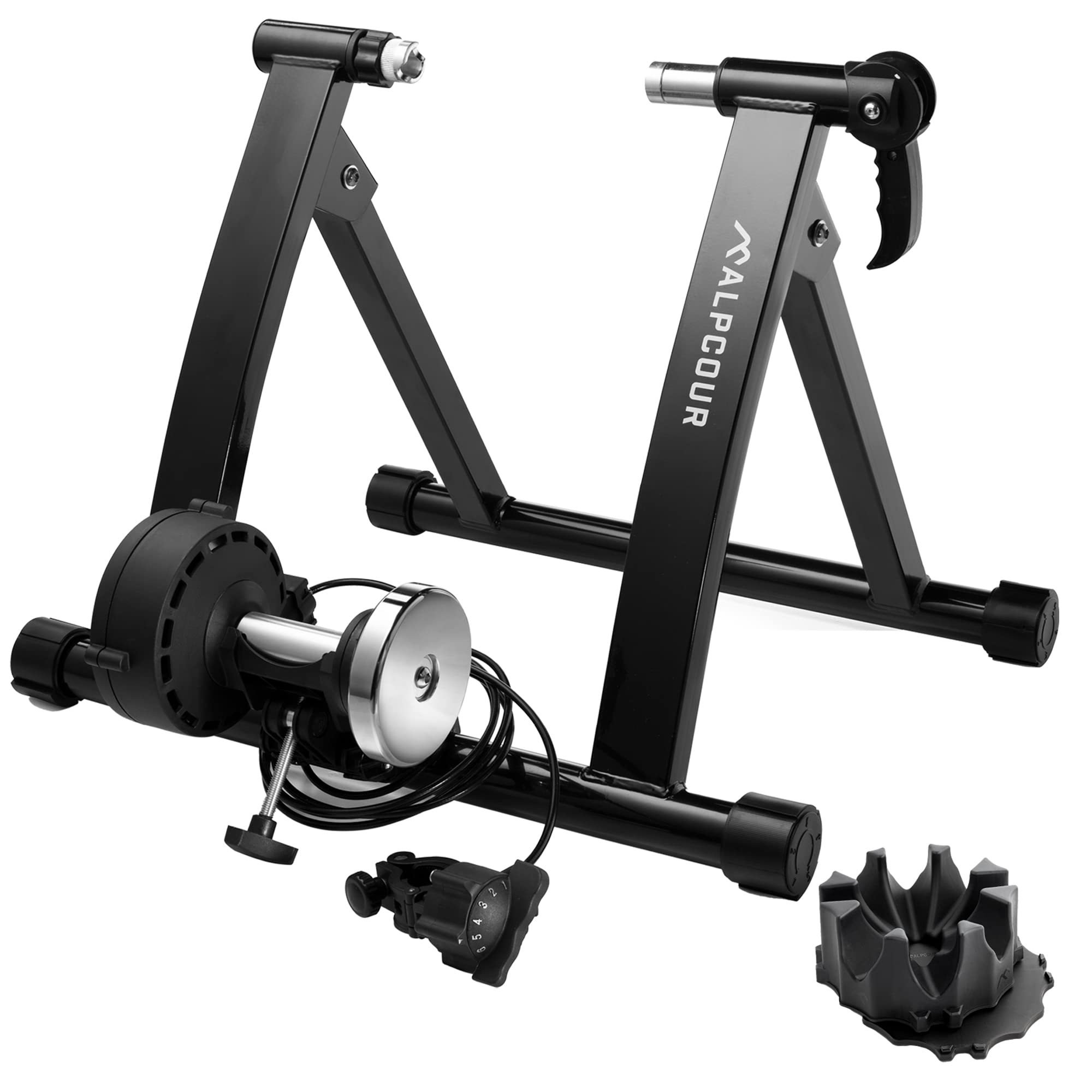Alpcour Magnetic Bike Trainer Stand - Indoor Cycling Trainer with 4-Tier Riser Block & Anti-Skid Design - Perfect for Home Workouts, Winter Training & Small Spaces