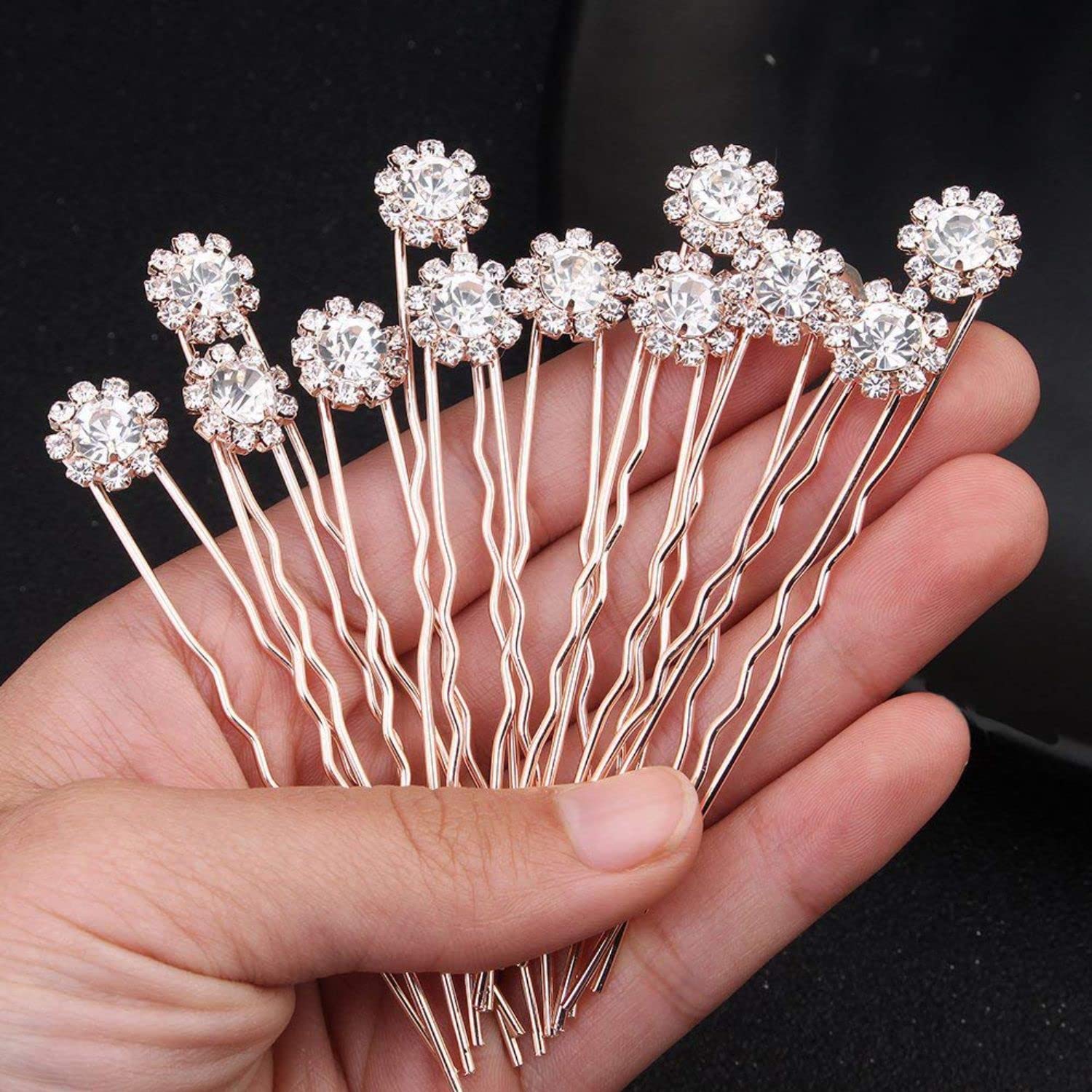 Crystal Bridal Hair Pins Set of 12 - Rhinestone Wedding Hair Accessories for Brides & Bridesmaids - Perfect for Weddings, Prom, and Formal Events