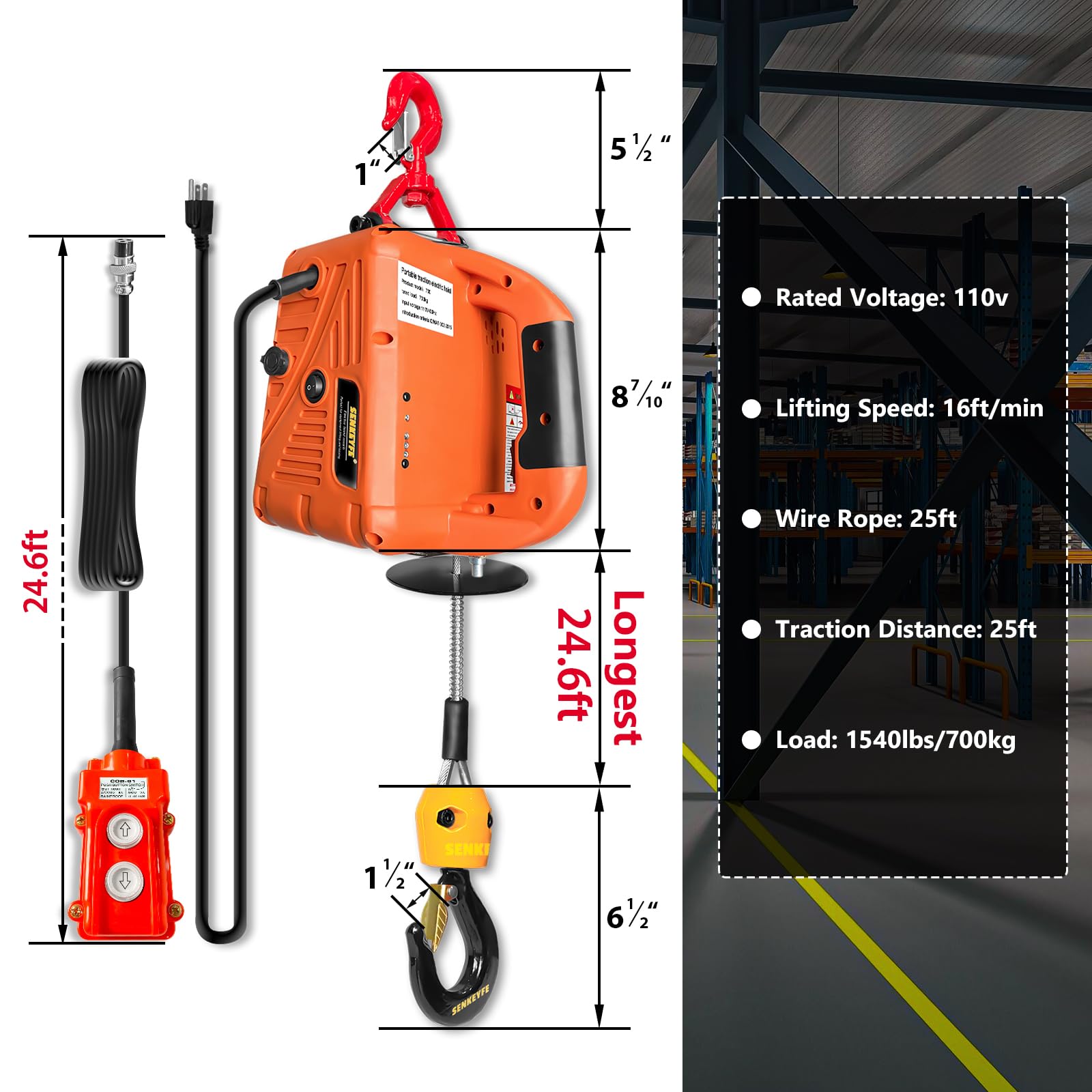 1500LBS Electric Hoist Winch - 3-in-1 Portable Lifting System with 25FT Cable & Lifting Strap - 110V Ceiling Winch for Garage, Warehouse, Construction - Perfect for Towing, Heavy Lifting, DIY Projects