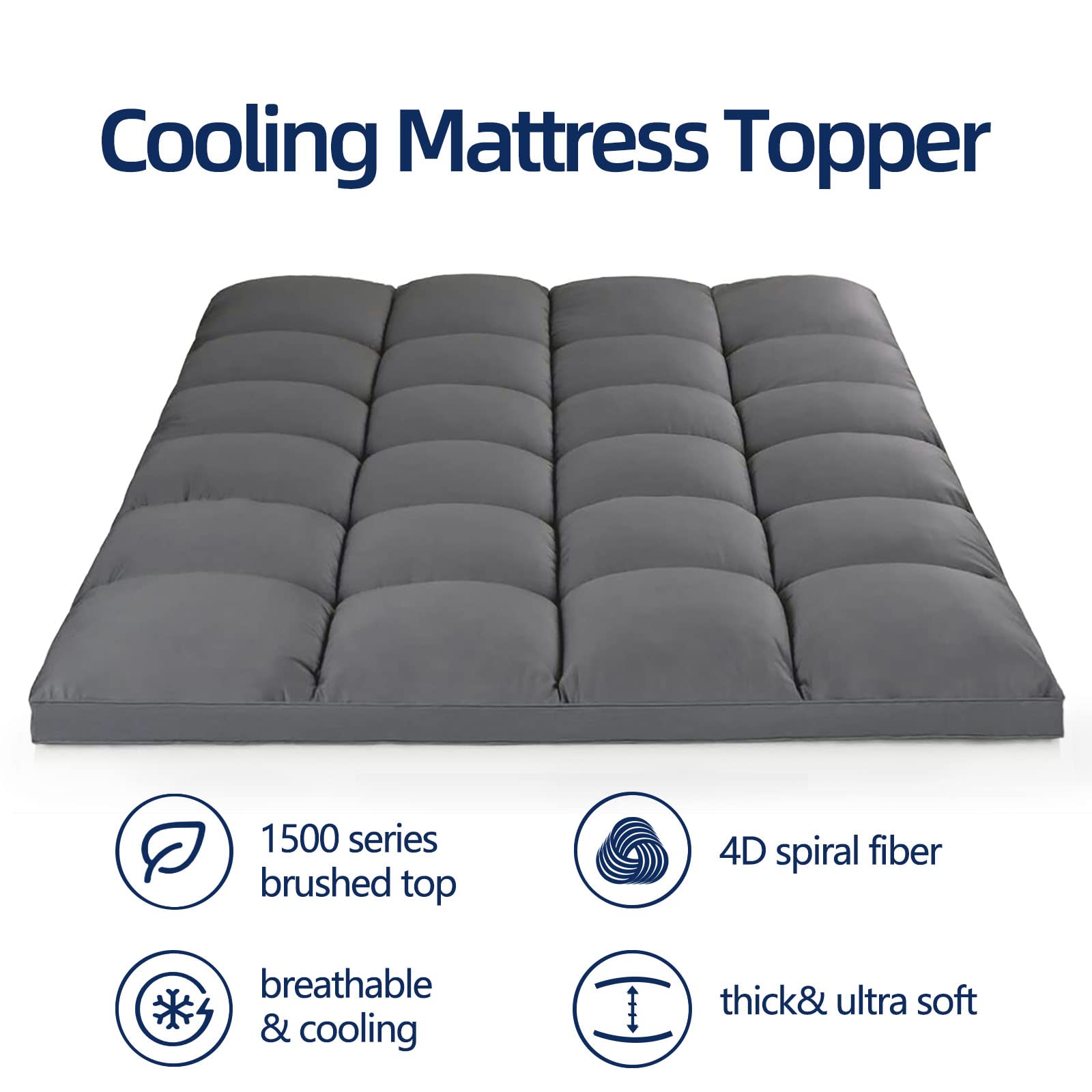 Extra Thick Full XL Mattress Topper for Back Pain Relief - Plush Pillow Top Mattress Pad Cover with Deep Elastic Pocket - Grey - Perfect for Side Sleepers & Pressure Point Support