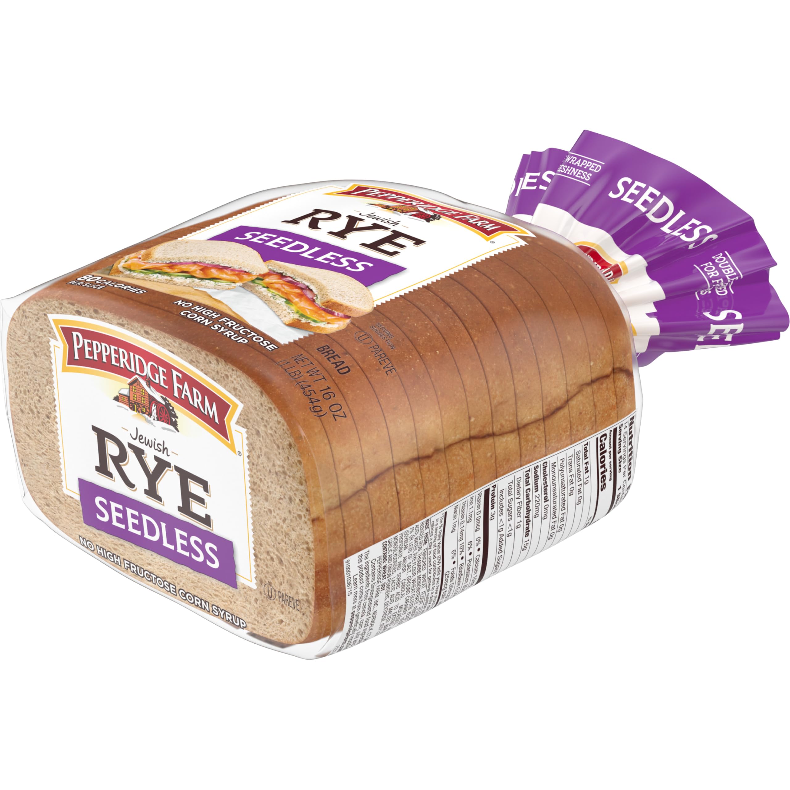 Pepperidge Farm Jewish Rye Seedless Bread - 16 oz Bag | Fresh Baked Deli Style Sandwich Bread for Pastrami & Reuben | Perfect for Sandwiches, Toast & Deli Meats