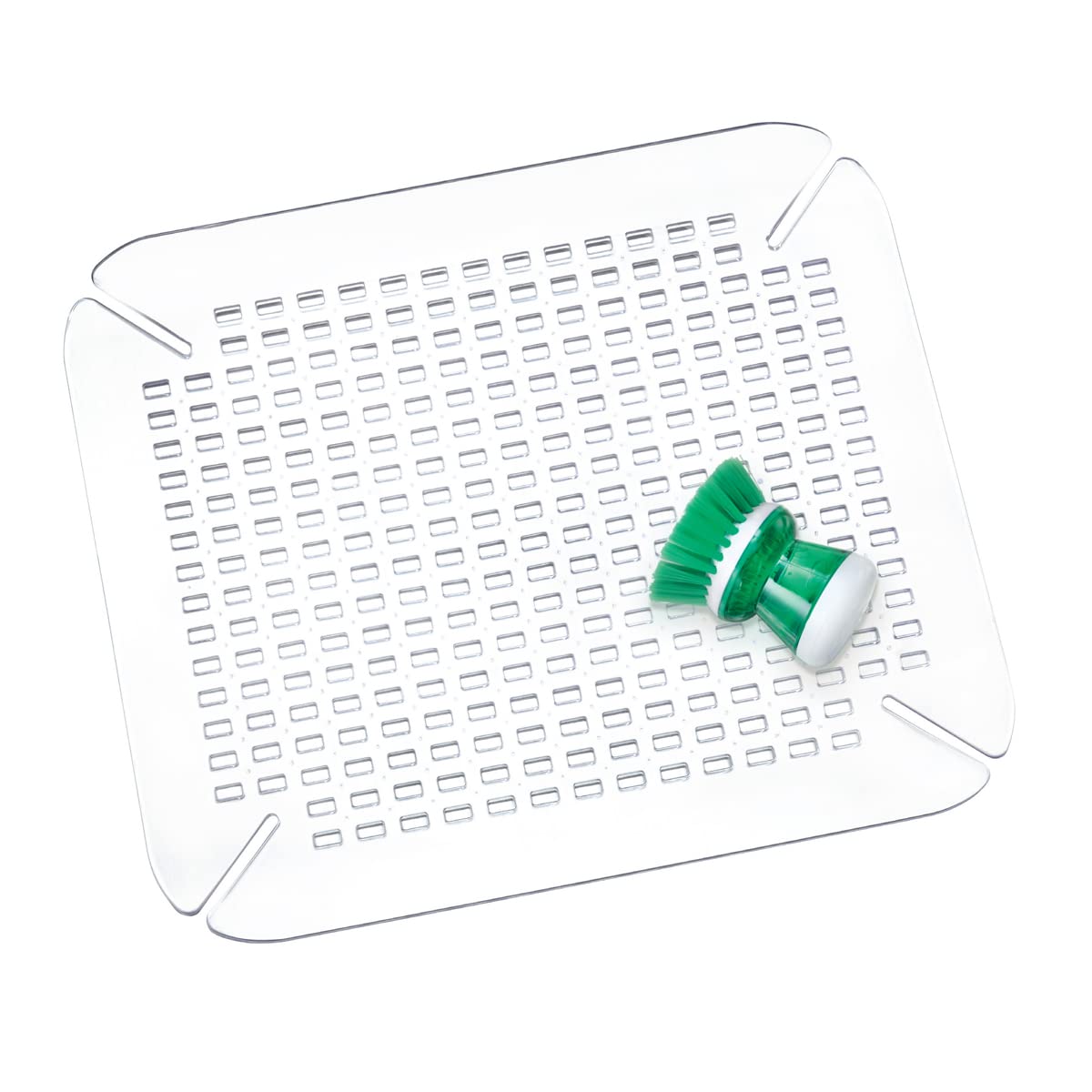 iDesign Clear Plastic Sink Protector Grid - 13.5 x 16 Inch Contour Collection for Kitchen, Bathroom, Basement & Garage - Durable Drain Mat for Dishes, Pots & Utensils - Prevents Scratches & Protects Sinks