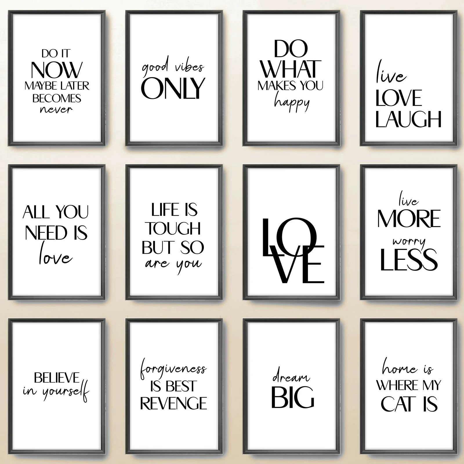Inspirational Quotes Wall Art - Modern Cursive Verse Canvas Paintings & Posters for Home Office Decor | Nordic Style Motivational Wall Decor for Living Room, Bedroom & Workspace