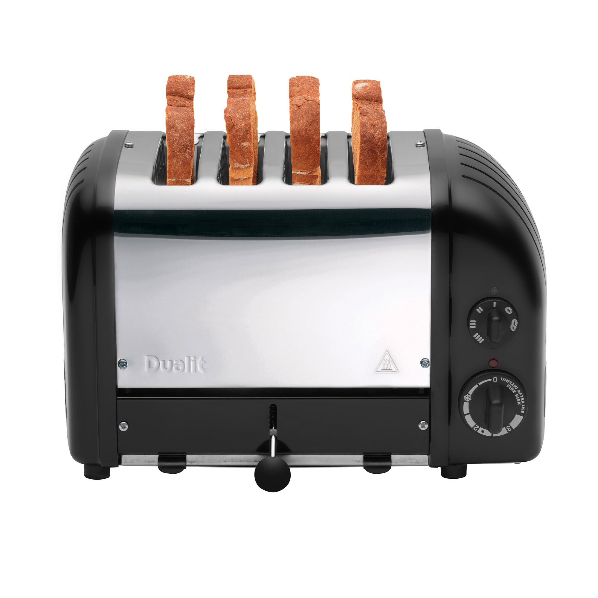 Dualit Classic 4-Slice NewGen Toaster - Stainless Steel, Handcrafted in UK - ProHeat Replaceable Elements - Defrost & Reheat Bread - Mechanical Timer - Matte Black - Perfect for Breakfast, Brunch & Family Dining