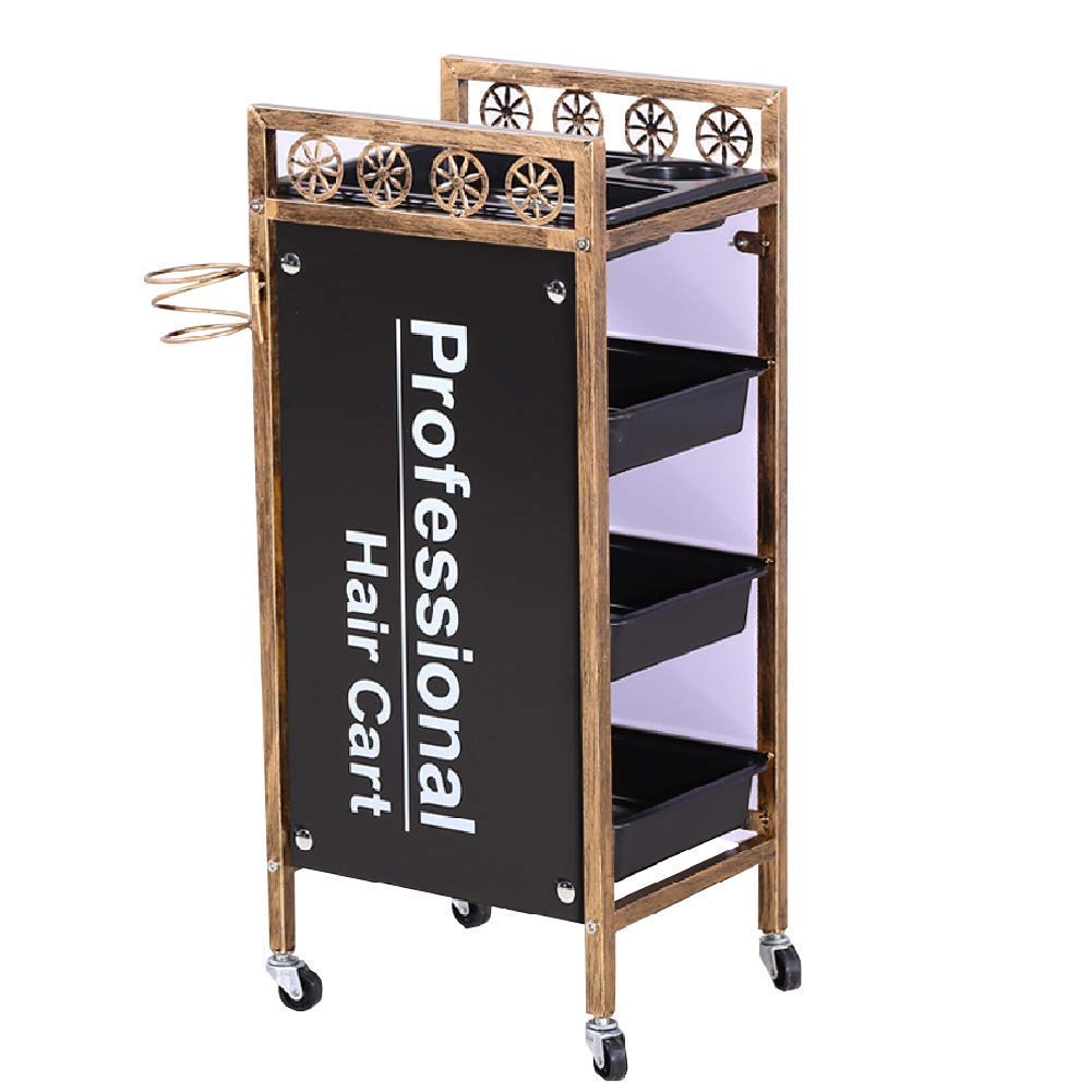 Professional Hairdressing Trolley with Drawers & Hair Dryer Holder - Mobile Beauty Salon Cart with Rolling Wheels for Hair Stylists & Barbers - Perfect for Salon Organization, Styling Tools Storage & Client Service Efficiency (Black)