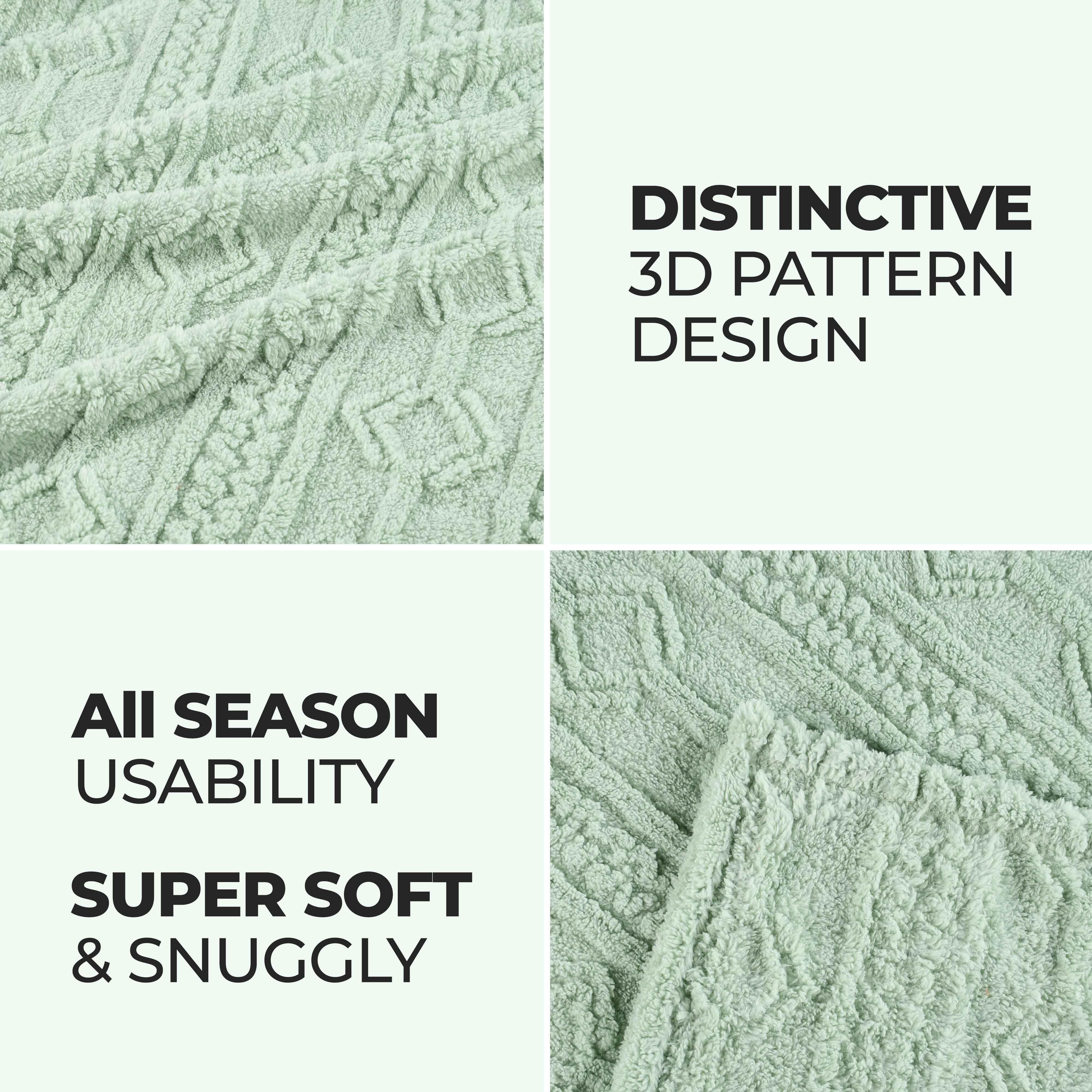 Arctic Boho Knit Jacquard Fleece Plush Blanket - Medium Weight Fluffy Throw for Sofa, Bed & Couch - Cozy Winter Warmth for Home, Office & Travel