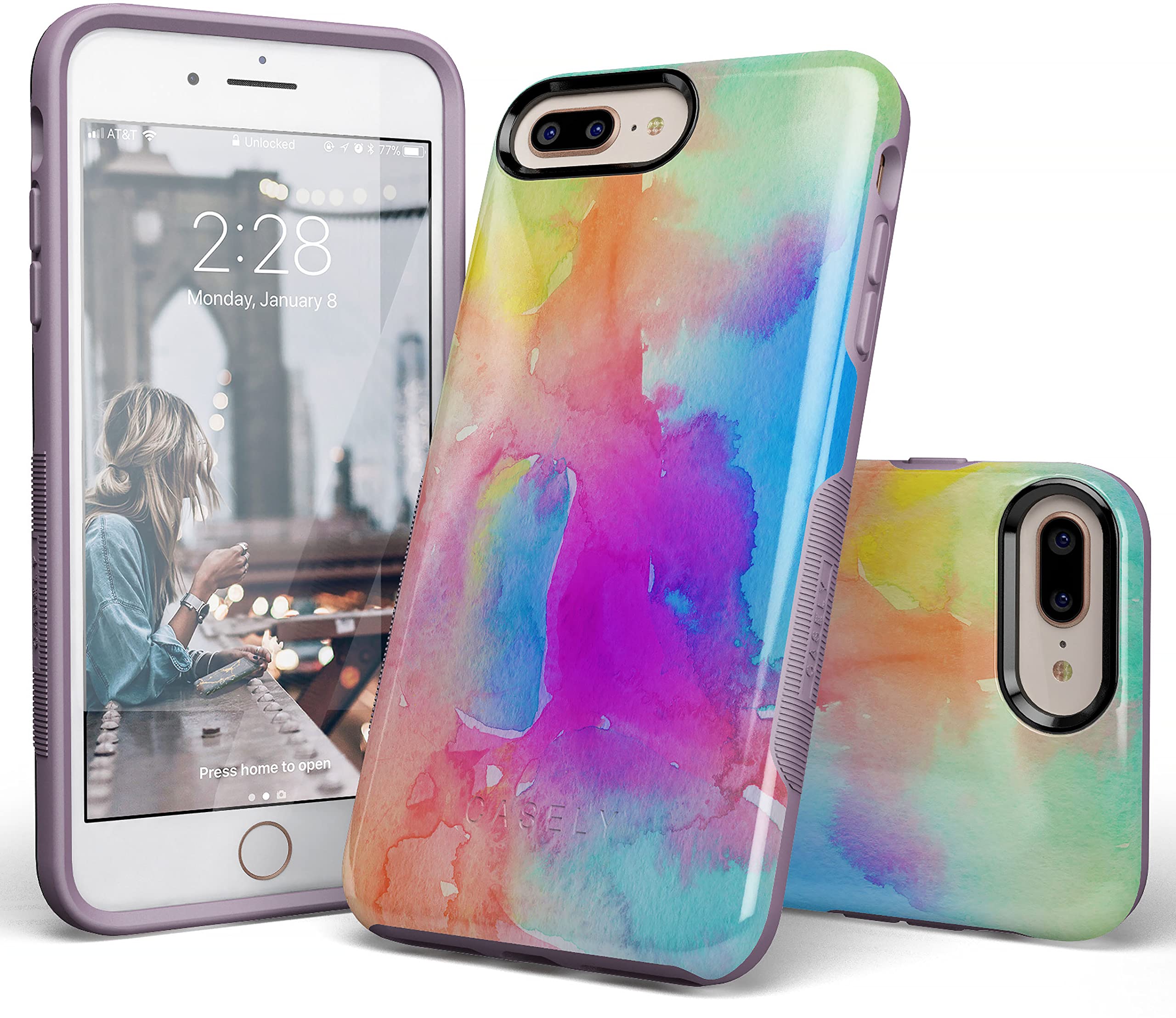 Casely iPhone 6/7/8 Plus Case - Cute Rainbow Marble Phone Cover | Protective Slim Fit Shockproof Case for Women & Girls | Perfect for Everyday Use, Work & School