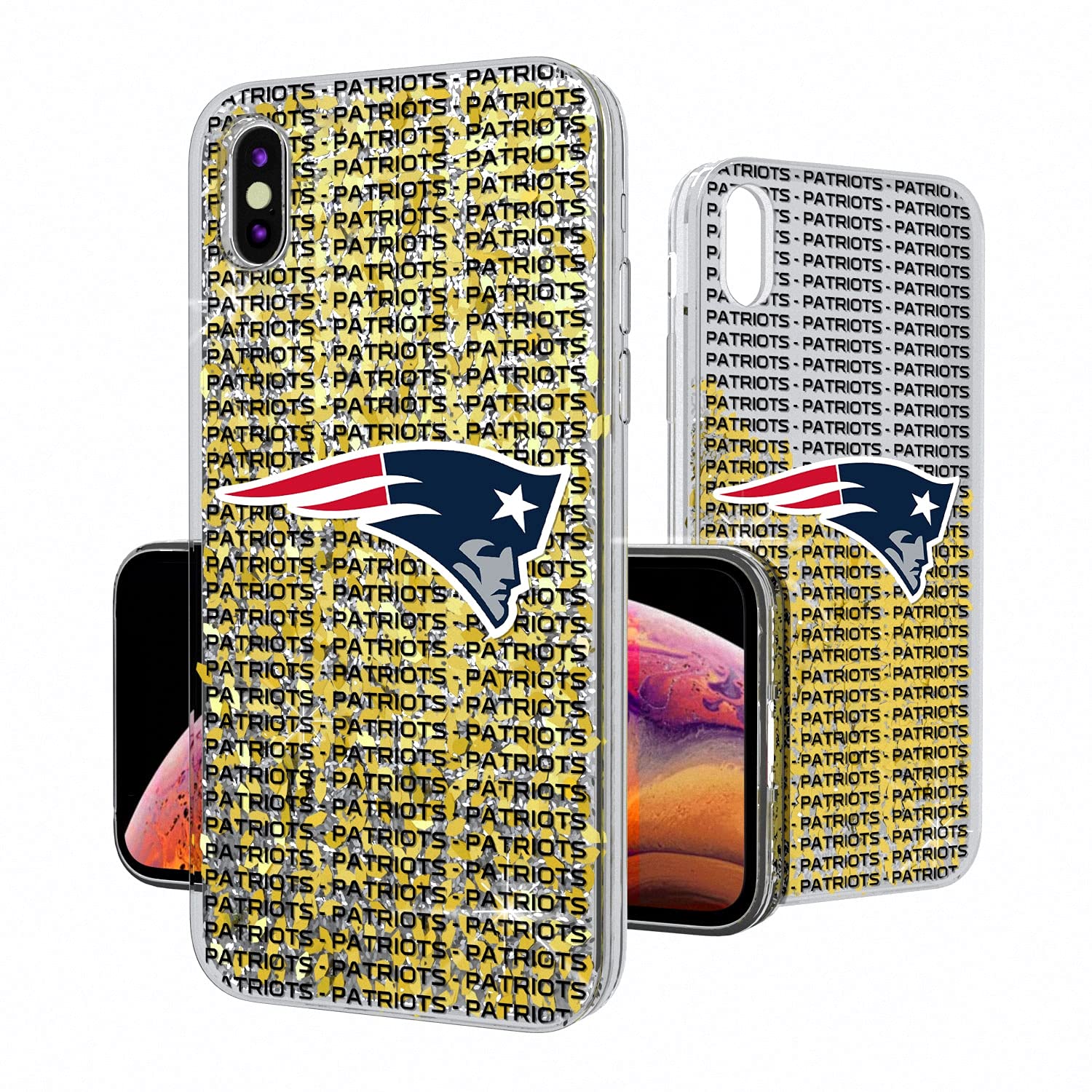New England Patriots Glitter iPhone Case - Custom Text Backdrop Design | Perfect for Patriots Fans & Game Day Accessories