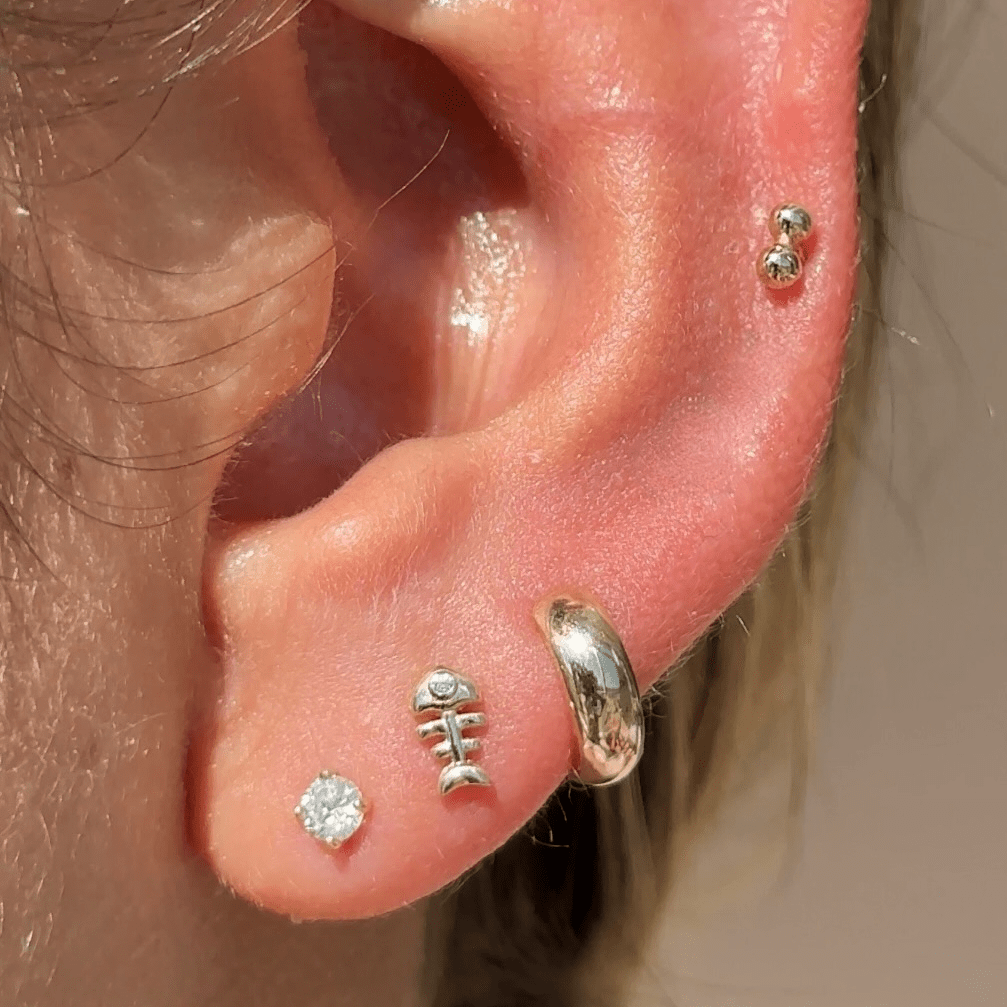14k White Gold Fishbone Flat Back Stud Earrings - Hypoallergenic & Durable for Everyday Wear, Parties & Special Occasions