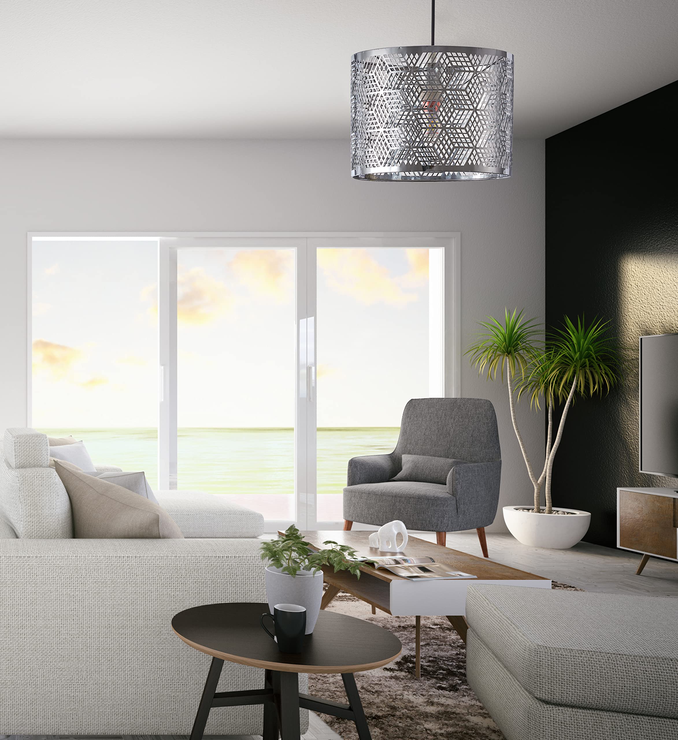 Modern Cube-Pattern Chrome Metal Drum Lamp Shade - Multi-Functional Lighting Fixture for Desk, Floor & Ceiling Lamps | Perfect for Living Room, Bedroom & Office Decor