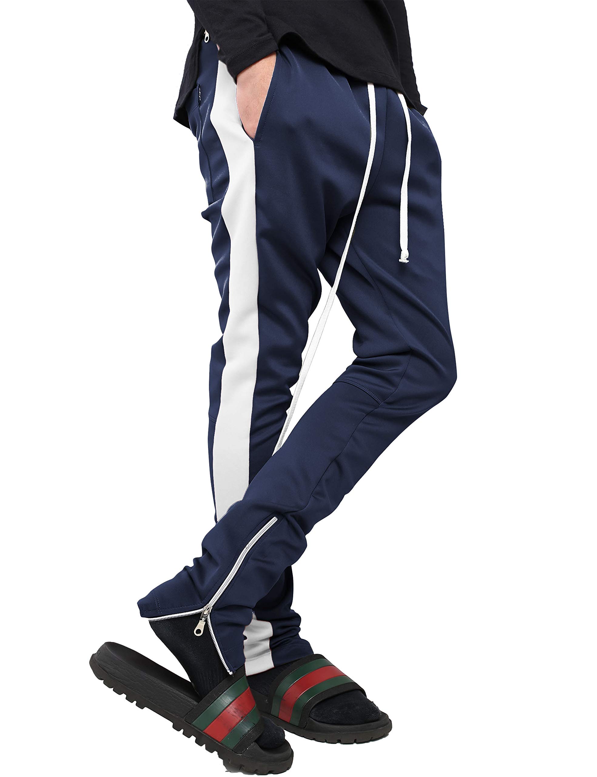 Men's Striped Slim Fit Stretch Jogger Pants - Comfortable Elastic Waist Track Pants for Running, Gym & Casual Wear