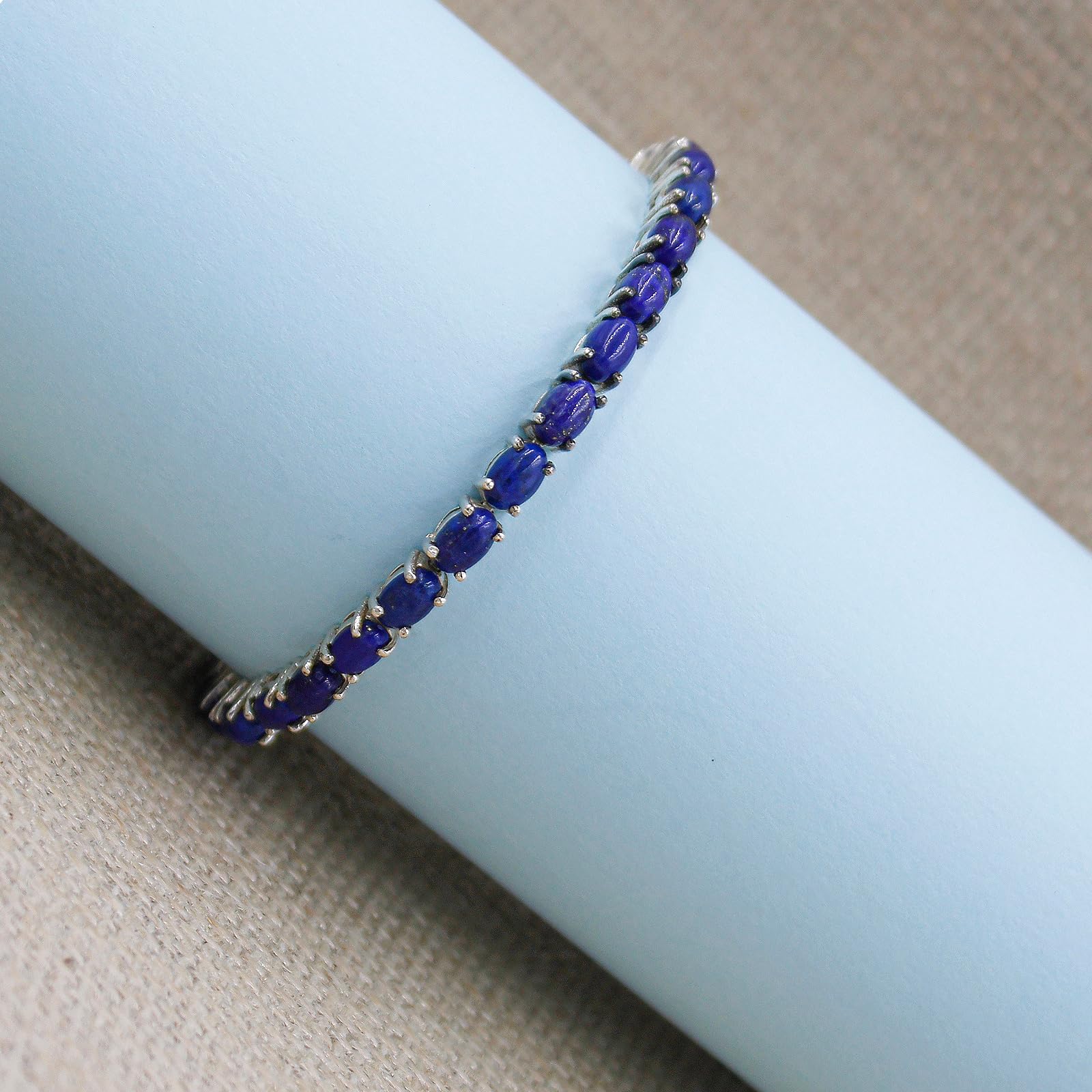 925 Sterling Silver Tennis Bracelet for Women - Lapis Lazuli Gemstone Designer Jewelry, 7.5