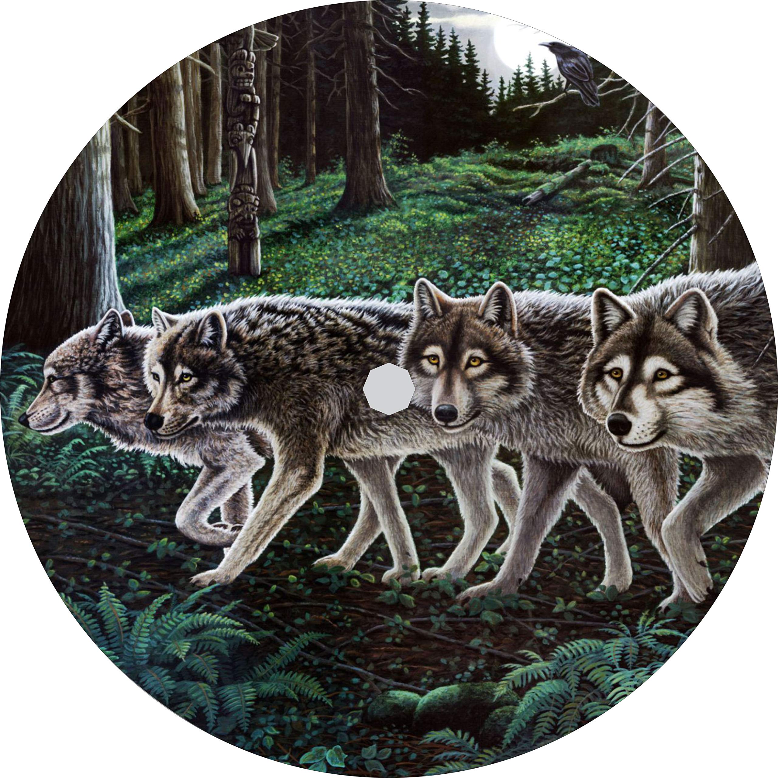 Wolf Beneath The Raven Moon Custom Spare Tire Cover - Fits Any Vehicle Make/Model (Select Size & Backup Camera Option) | Perfect for Jeep Wrangler, Ford Bronco & Off-Road Adventures | 255/70R18 with Centered Camera Cutout
