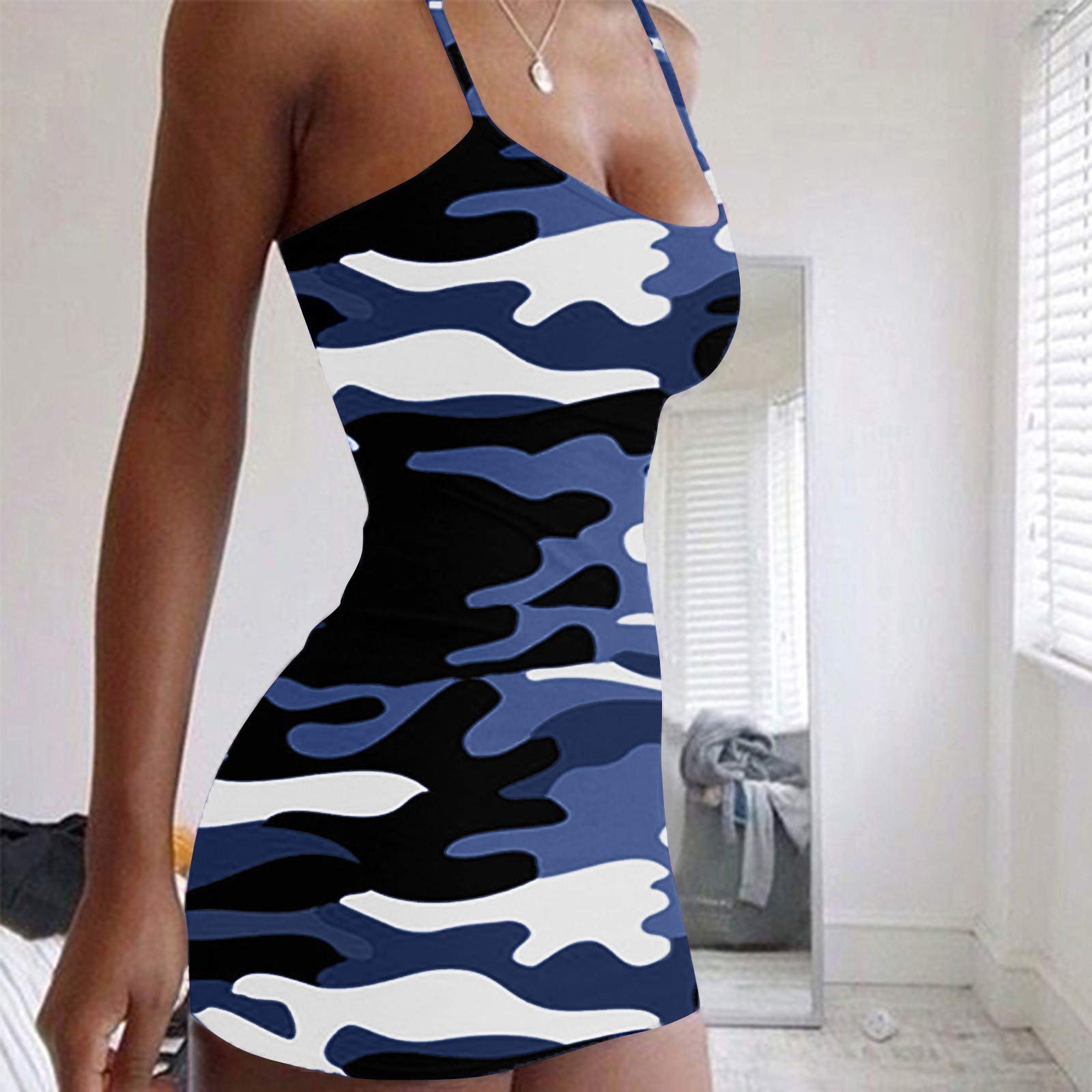 2024 Women's Camouflage Print Sleeveless Tight-Fitting Midi Dress - Sexy Distressed Hip Design for Casual Wear & Night Out | Perfect for Parties, Dates, and Summer Fashion