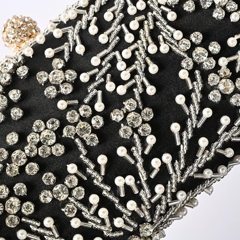 Elegant Rhinestone & Pearl Clutch Purse for Women - Wedding, Prom, Cocktail Party & Evening Events - Sparkling Formal Handbag for Special Occasions