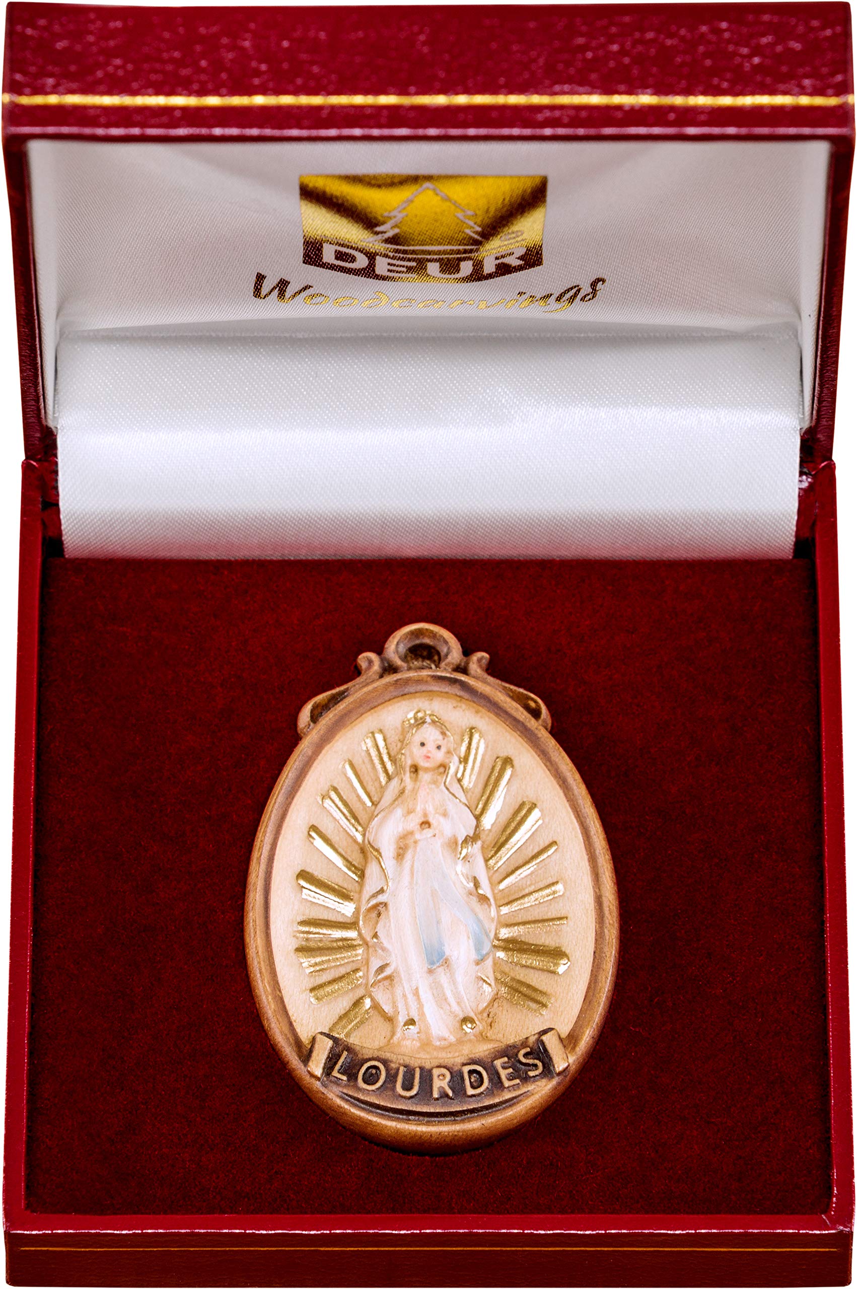 Ferrari & Arrighetti Medallion Madonna of Lourdes Religious Pendant in Gift Box - Perfect for Baptism, First Communion & Devotional Jewelry Gifts