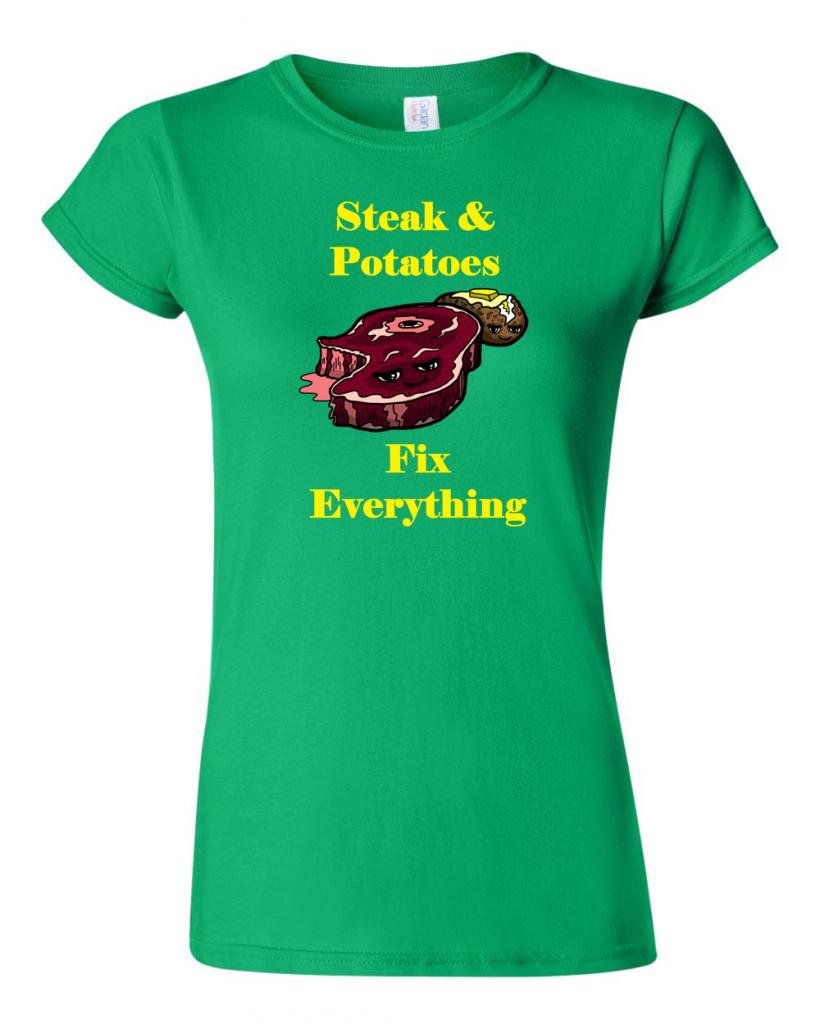 Junior Steak and Potatoes Fix Everything Funny Novelty T-Shirt - Cute Graphic Tee for Kids & Toddlers - Perfect for Family Outings, Birthday Gifts & Casual Wear