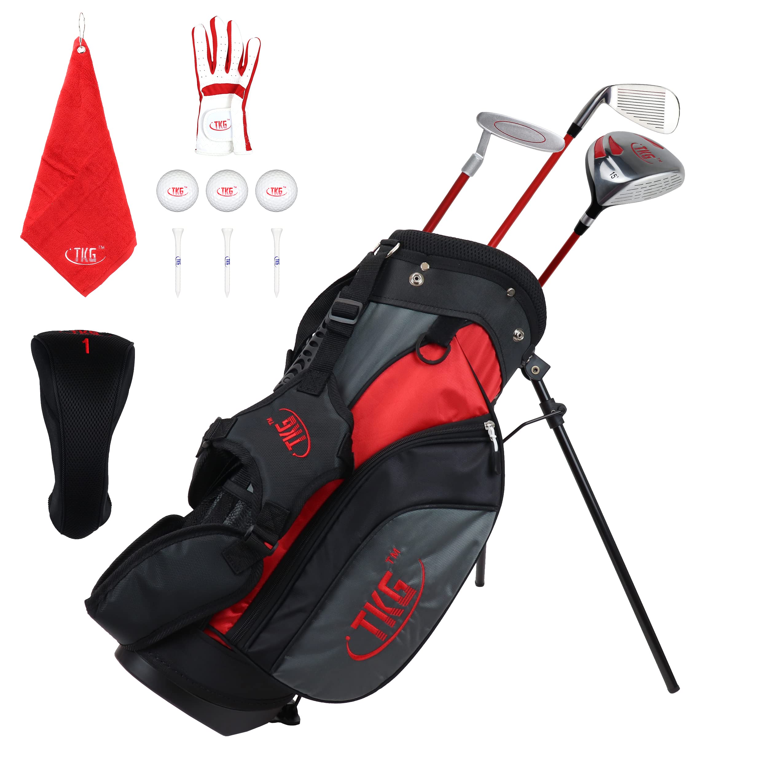 TKG Sports Youth Golf Set for Kids - Complete Junior Golf Clubs with Stand Bag, Rain Cover, Glove, Towel, Tees & Balls | Perfect for Beginners, Junior Golf Tournaments & Outdoor Family Activities