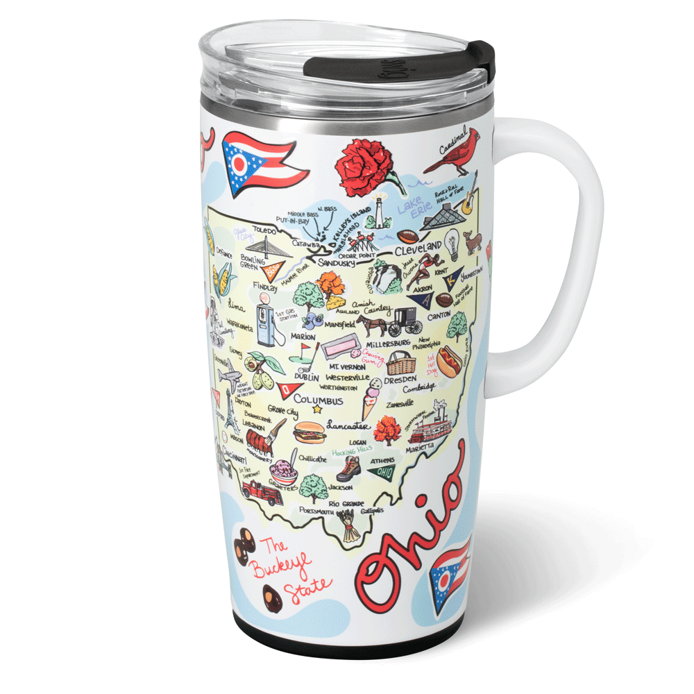 22oz Ohio Insulated Travel Mug - Stainless Steel Vacuum Flask for Coffee & Tea - Perfect for Commuting, Camping & Outdoor Adventures