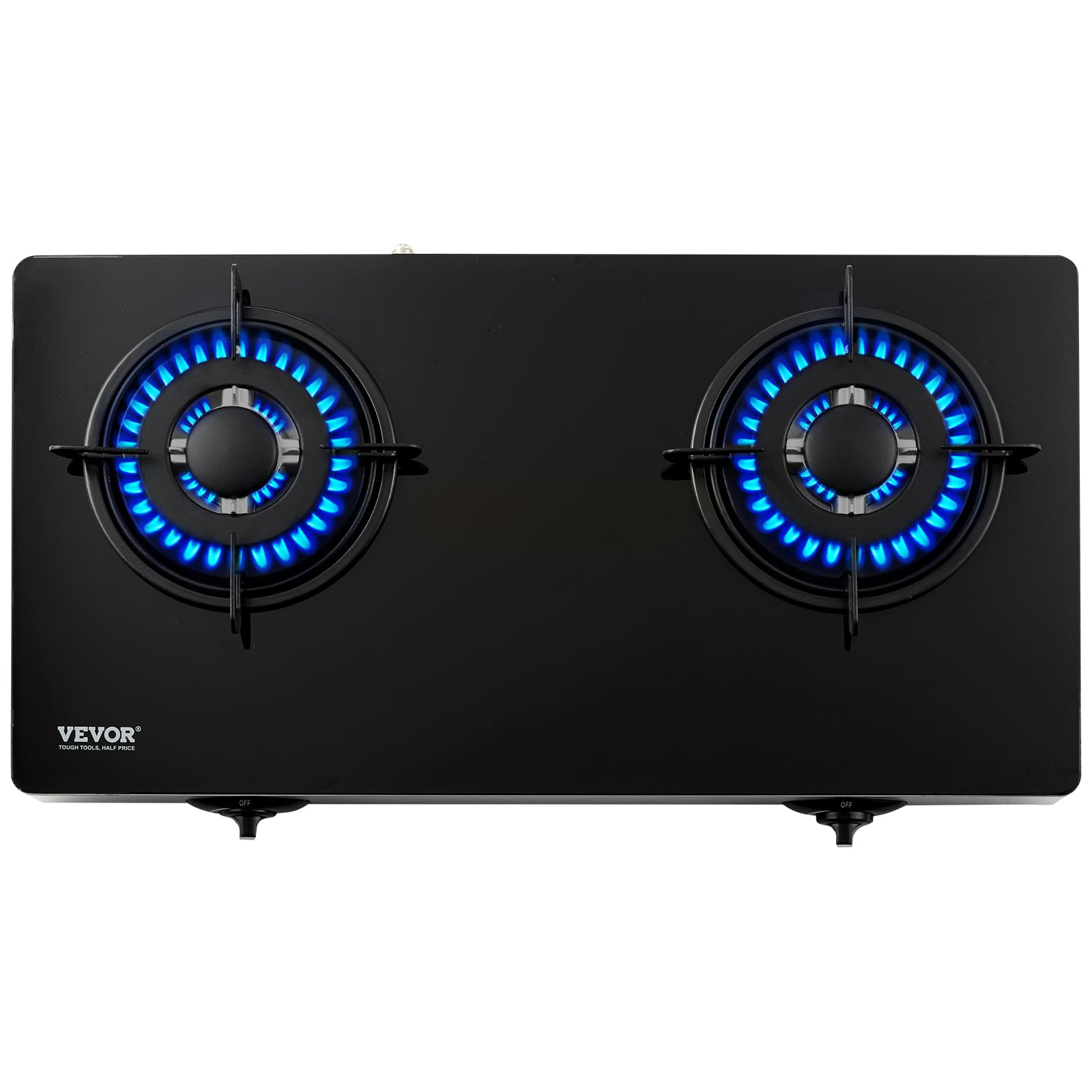 VEVOR 28 Inch 2 Burner Gas Cooktop - 10100BTU Max Output, Tempered Glass Countertop Stove with Pulse Electronic Ignition - Portable Natural Gas Hob for Kitchen, RV, Apartment, Outdoor & Camping Use