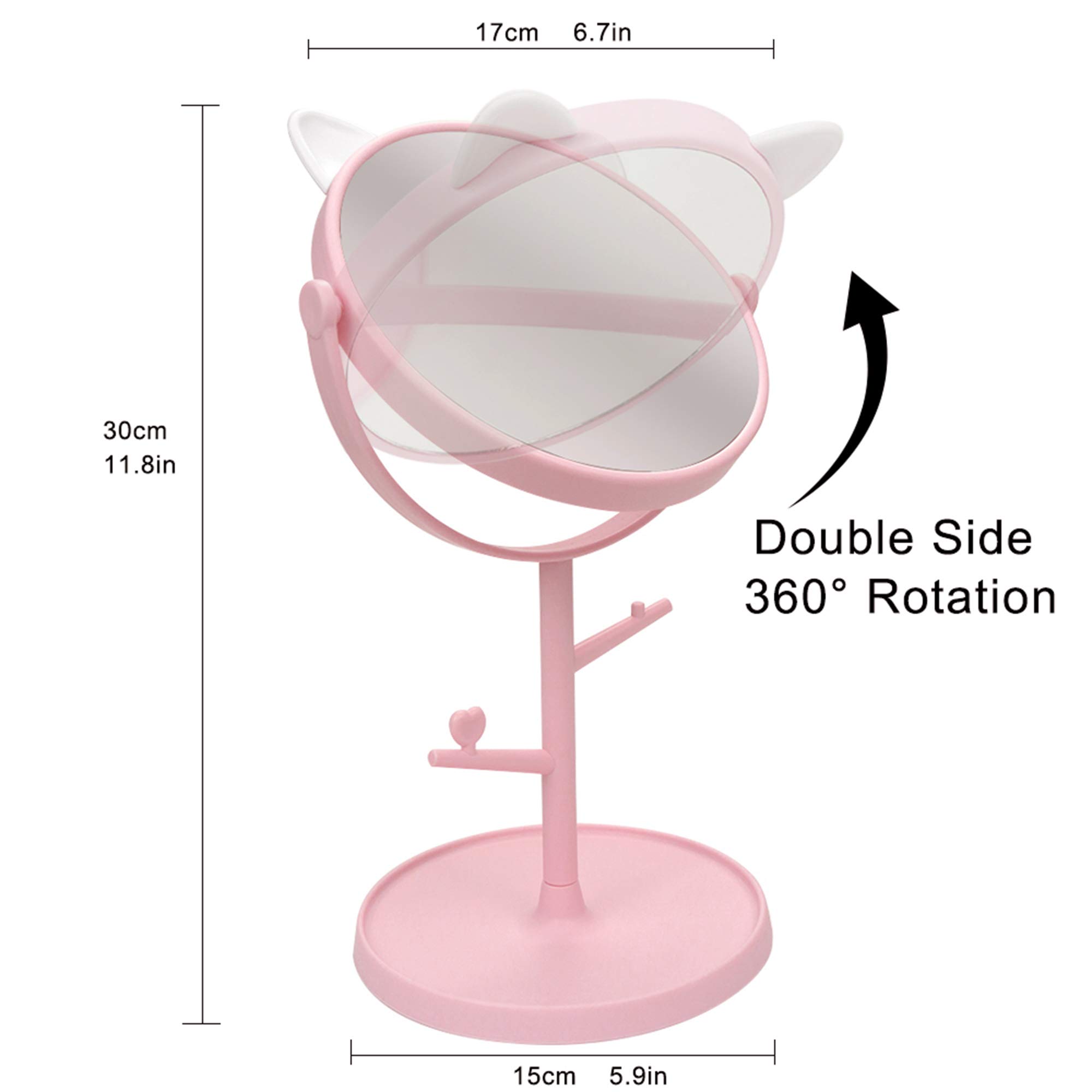Cute Cat Ears Vanity Mirror - Kawaii Freestanding Desk Mirror with Folding Design for Bathroom, Bedroom & Dressing Table (Pink) | Perfect for Makeup, Skincare & Home Decor