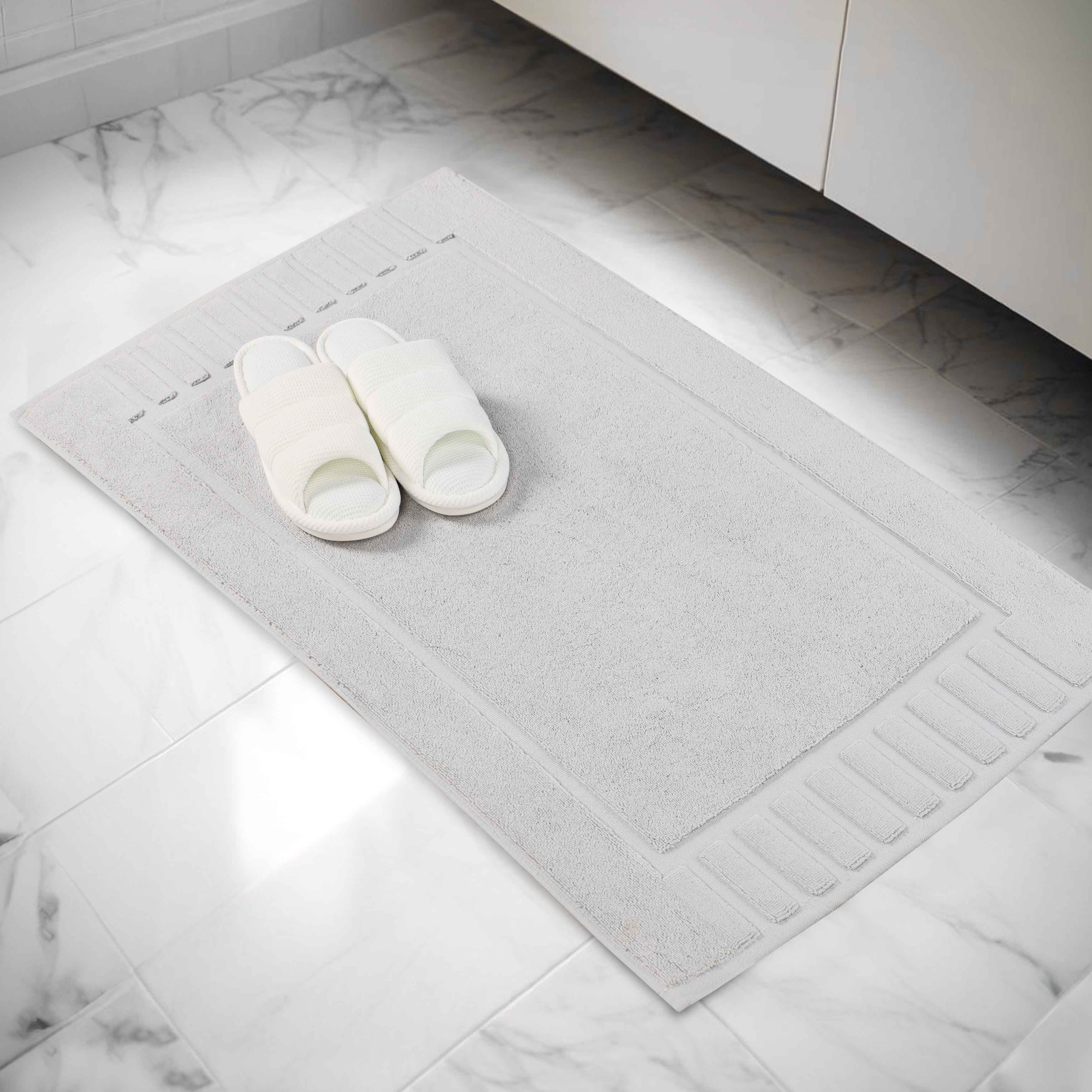 Premium Cotton Modern Geometric Border Absorbent Bath Mat Set of 2 - Non-Slip Soft Bathroom Rug for Bathroom Floor, Shower, Vanity Area - Home Decor Essentials