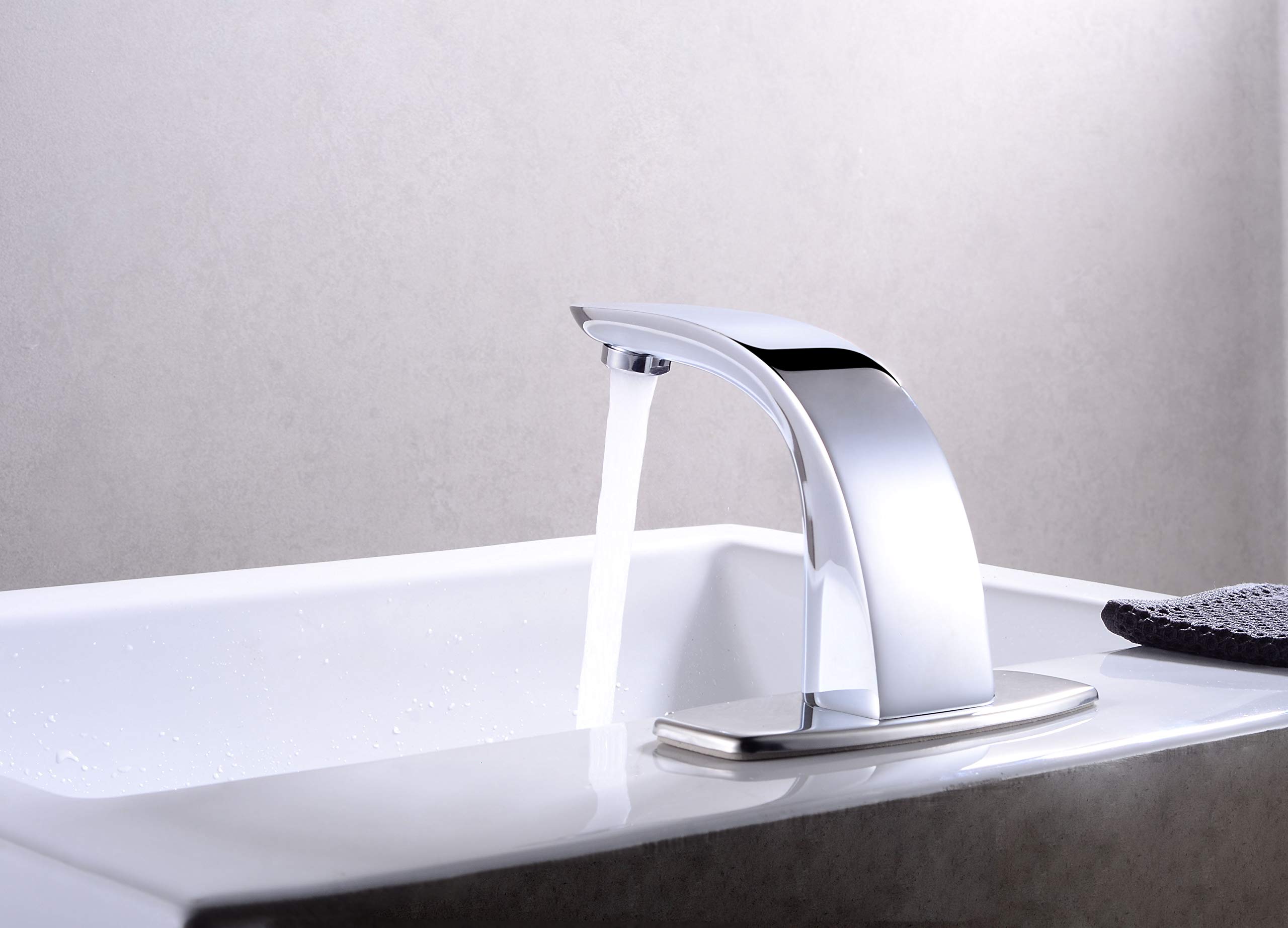 Charmingwater Touchless Bathroom Sink Faucet with Hole Cover Plate - Chrome Finish, Automatic Sensor Faucet for Modern Bathroom & Kitchen Sink, Water Saving & Hygienic Design for Home, Office, and Public Restrooms
