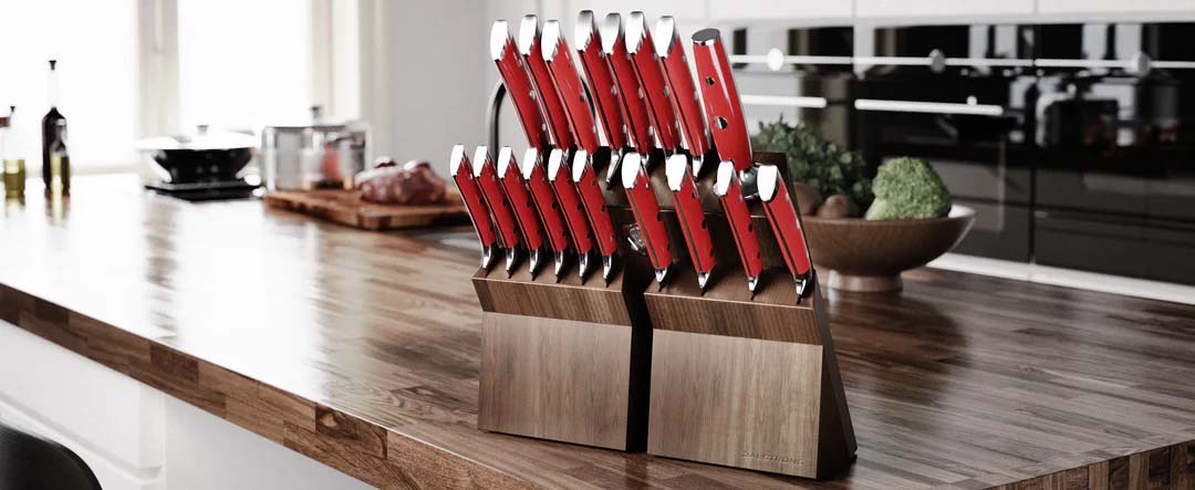 18-Piece Colossal Knife Set with Wooden Block - Red Handles Gladiator Series - NSF Certified Professional Kitchen Knives by Dalstrong - Perfect for Home Chefs & Culinary Enthusiasts