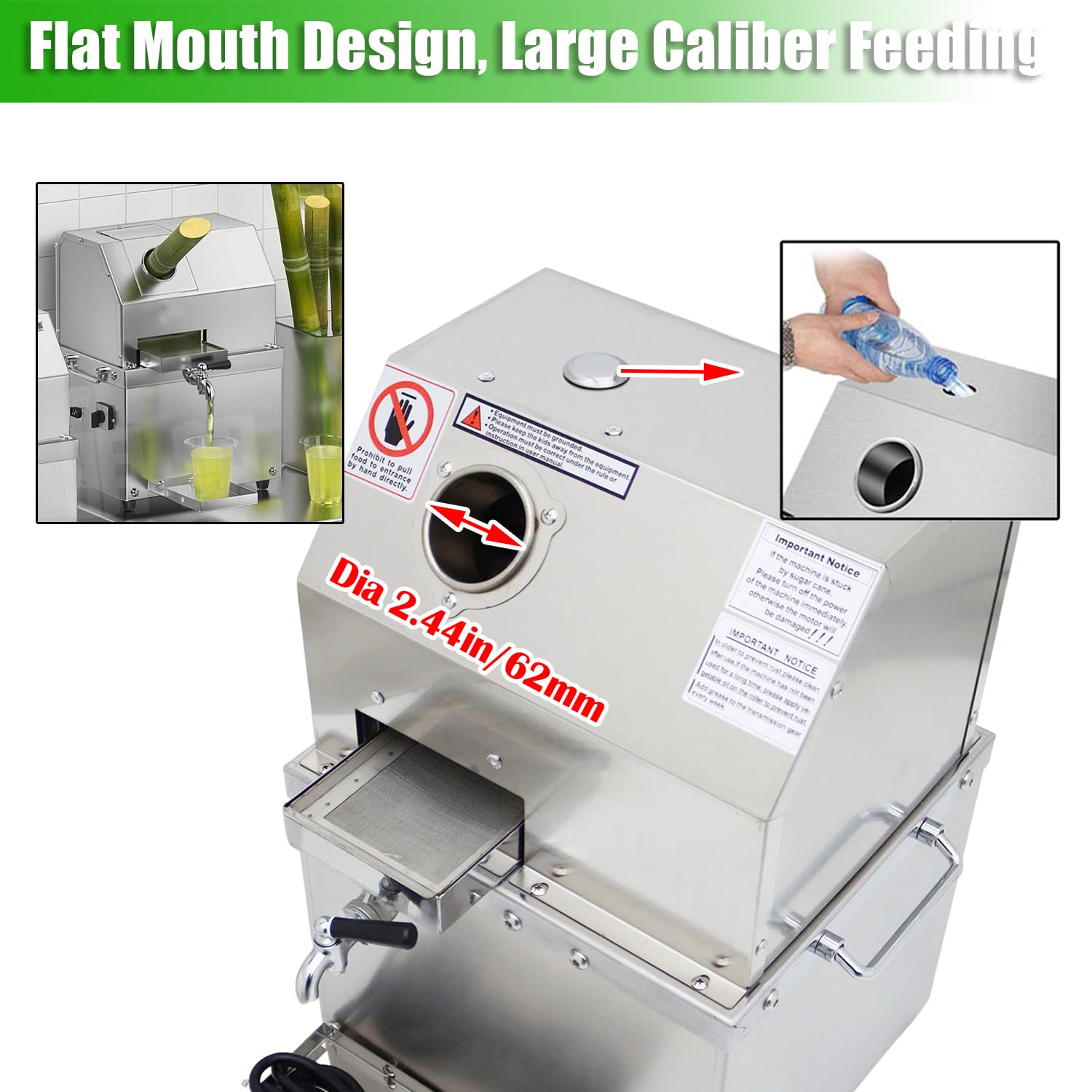800W Commercial Electric Sugarcane Juicer Machine - 3 Rollers Auto Pressure Adjustment, 660lbs/h High Yield, Vertical Sugar Cane Press Extractor for Juice Bars, Restaurants & Healthy Home Use