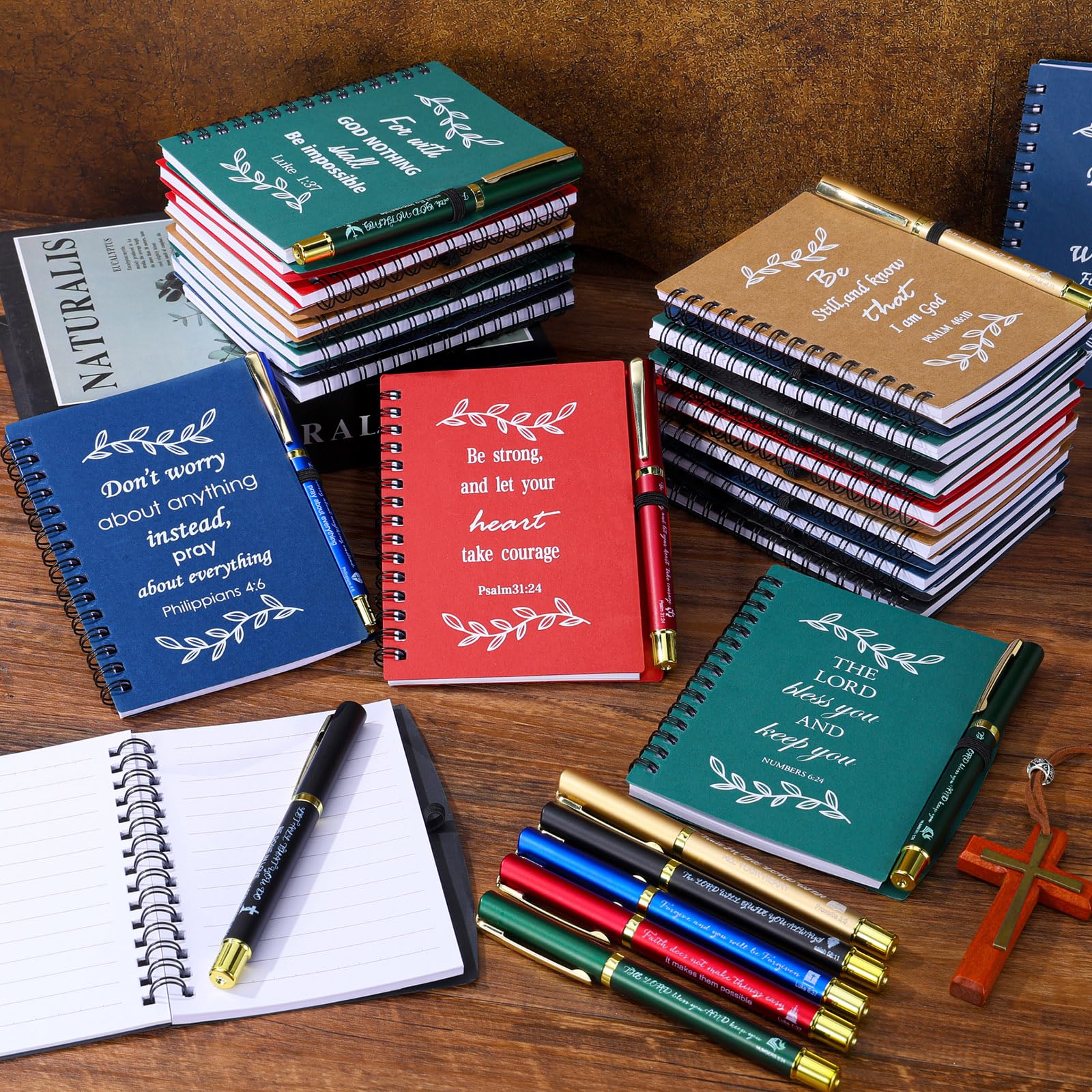 30-Pack Christian Inspirational Spiral Notebook Set with Bible Verse Ballpoint Pens - Prayer Journal, Religious Party Favors, Scripture Notepad for Women, Teachers, Church & Office Use (Multicolor) - Perfect for Bible Study, Sunday School, Prayer Groups & Christian Gift Giving