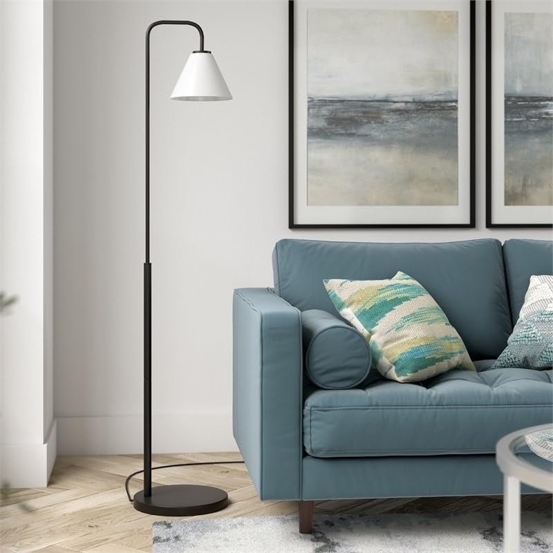 Henderson Arc Floor Lamp with Glass Shade - Blackened Bronze & White Milk Finish - Modern Living Room Lighting for Bedroom, Office & Reading Nook