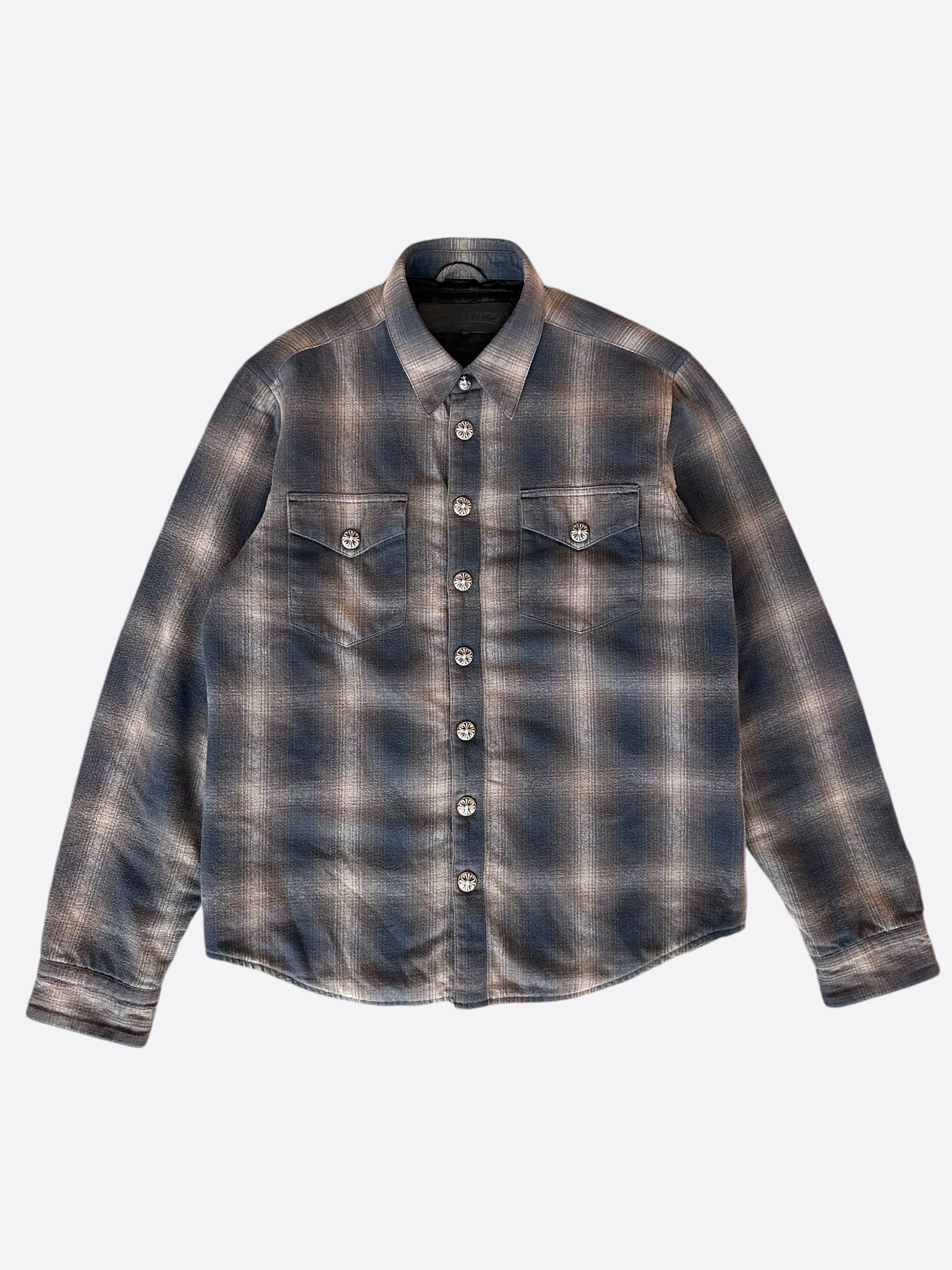 Chrome Hearts Navy Plaid Padded Flannel Jacket for Men - Stylish Winter Coat with Warm Fleece Lining | Perfect for Outdoor Activities, Casual Wear & Street Fashion